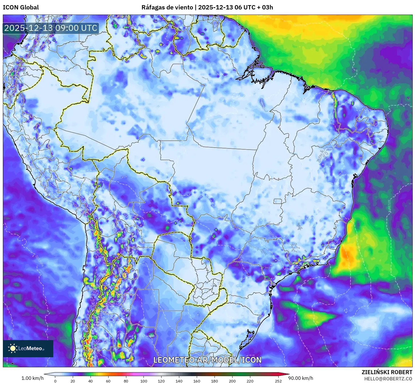 ICON model - Brasil, Ráfagas de viento