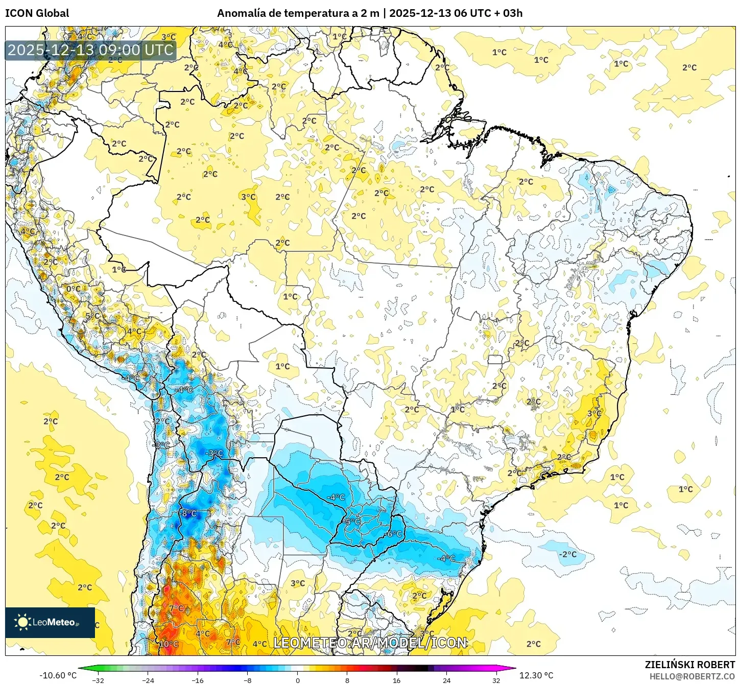 ICON model - Brasil, Anomalía de temperatura a 2 m
