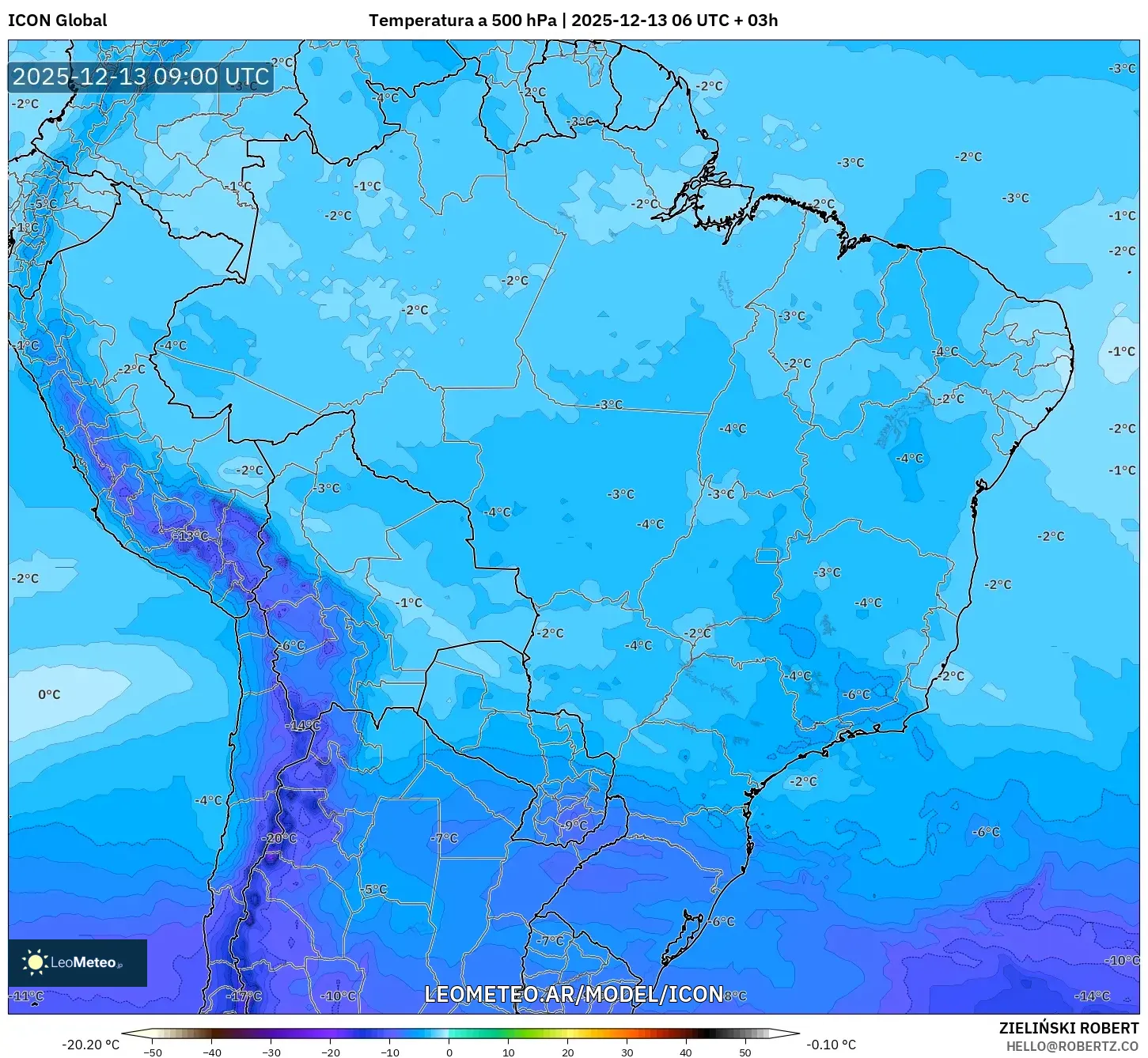 ICON model - Brasil, Temperatura a 500 hPa