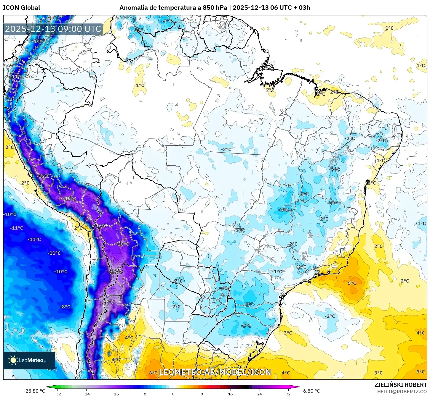 ICON model - Brasil, Anomalía de temperatura a 850 hPa