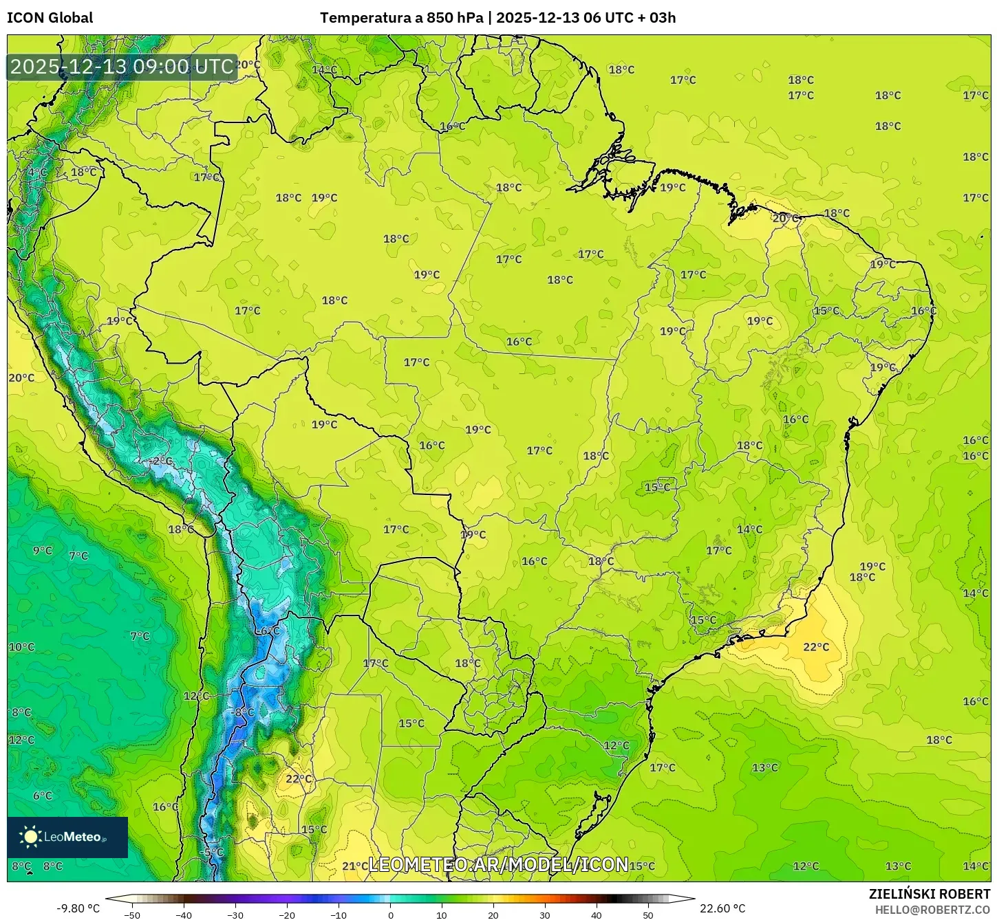 ICON model - Brasil, Temperatura a 850 hPa