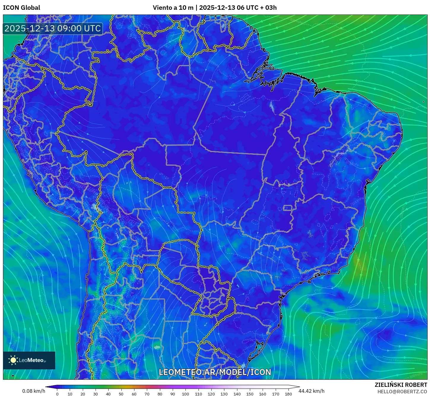 ICON model - Brasil, Viento a 10 m