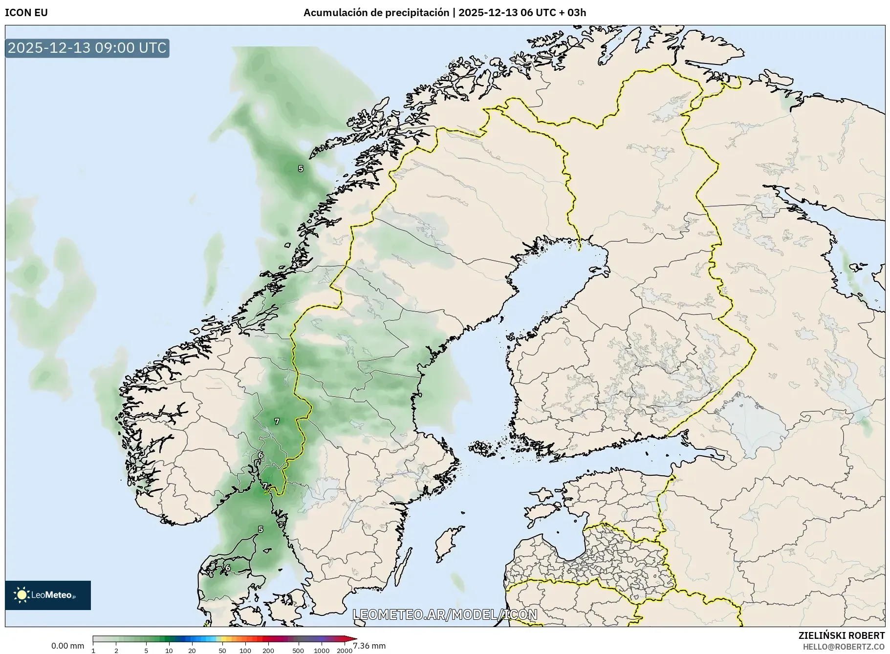 ICON model - Escandinavia, Acumulación de precipitación