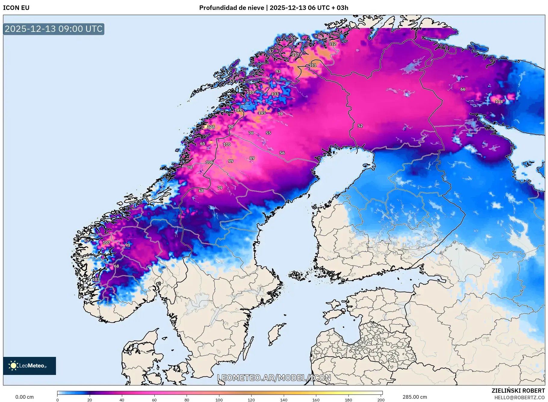 ICON model - Escandinavia, Profundidad de nieve
