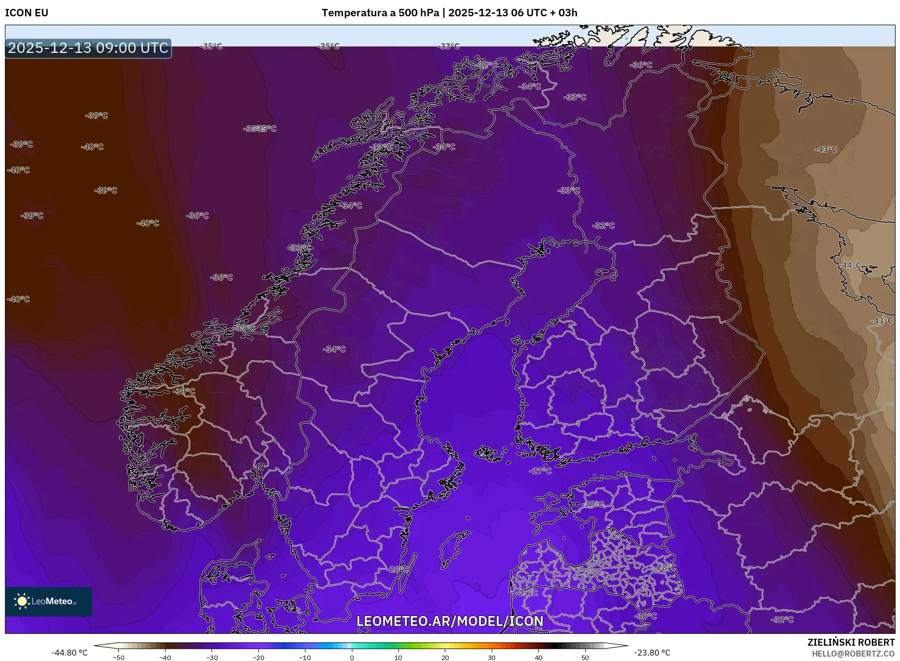 ICON model - Escandinavia, Temperatura a 500 hPa