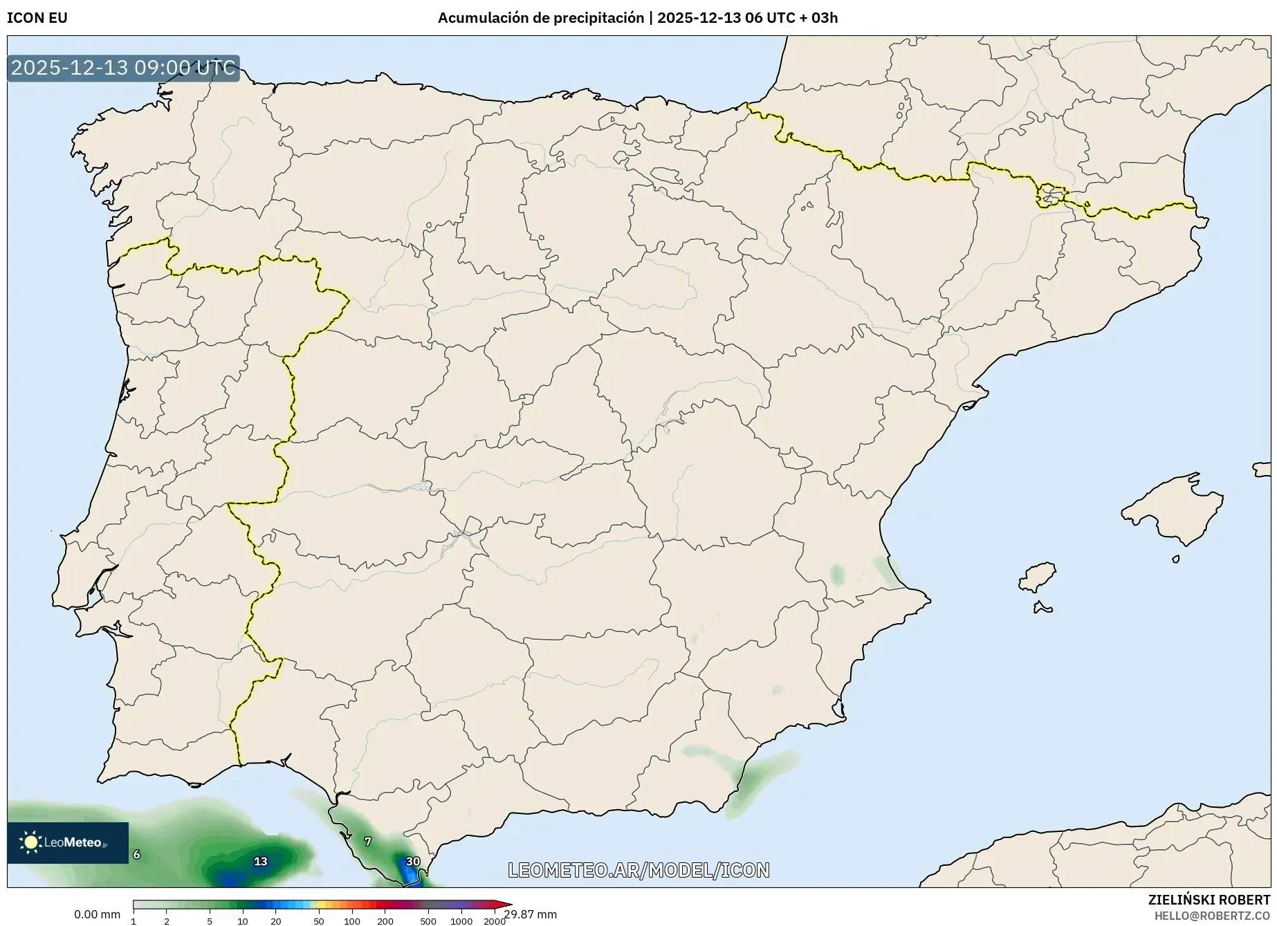 ICON model - España, Acumulación de precipitación