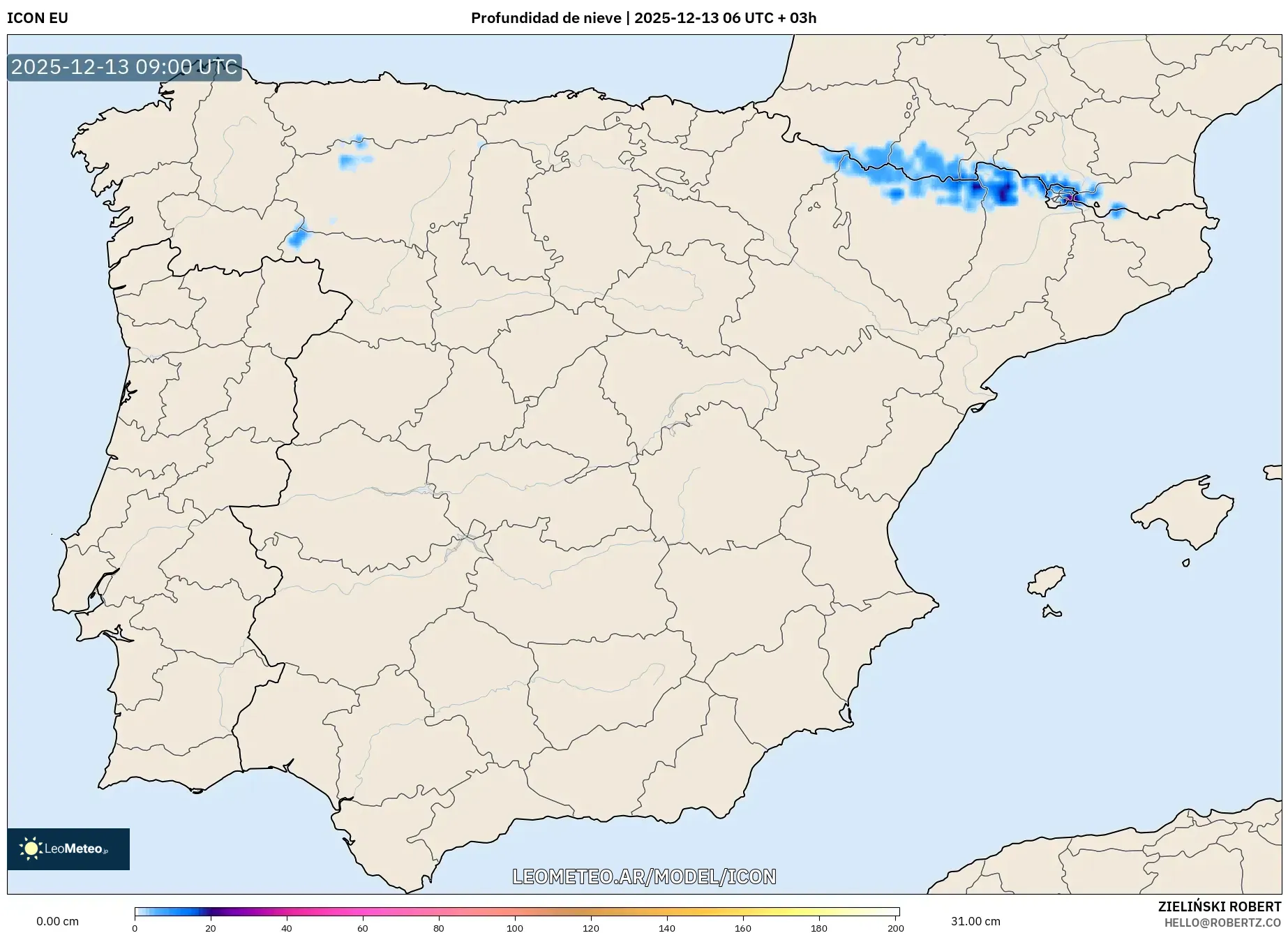 ICON model - España, Profundidad de nieve