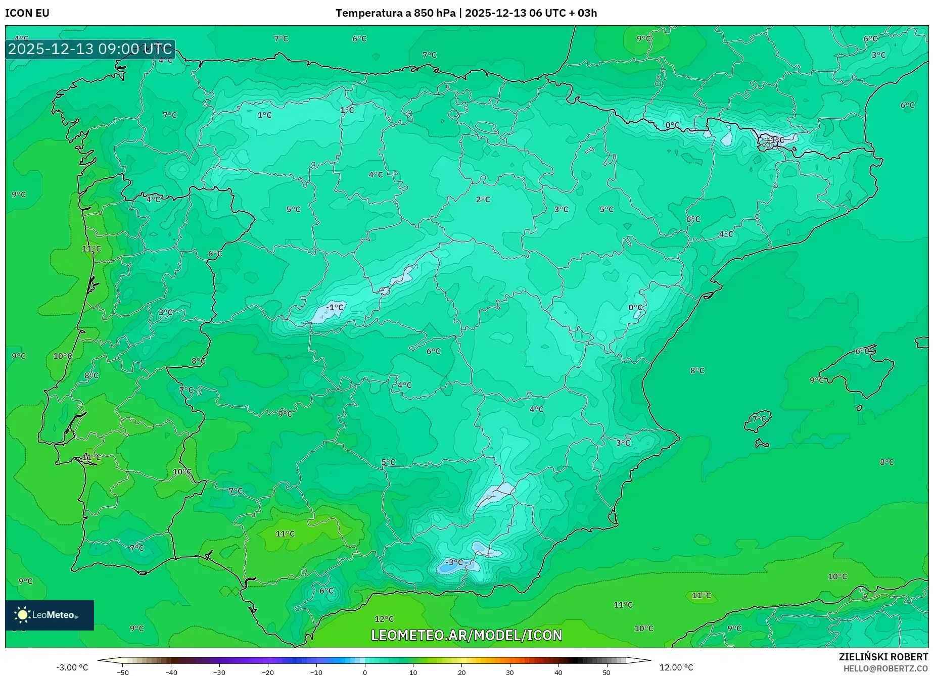 ICON model - España, Temperatura a 850 hPa