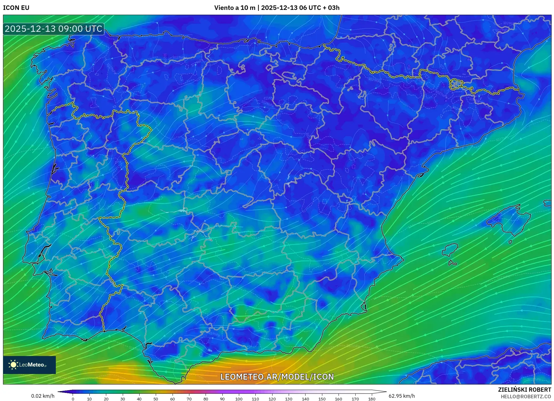 ICON model - España, Viento a 10 m
