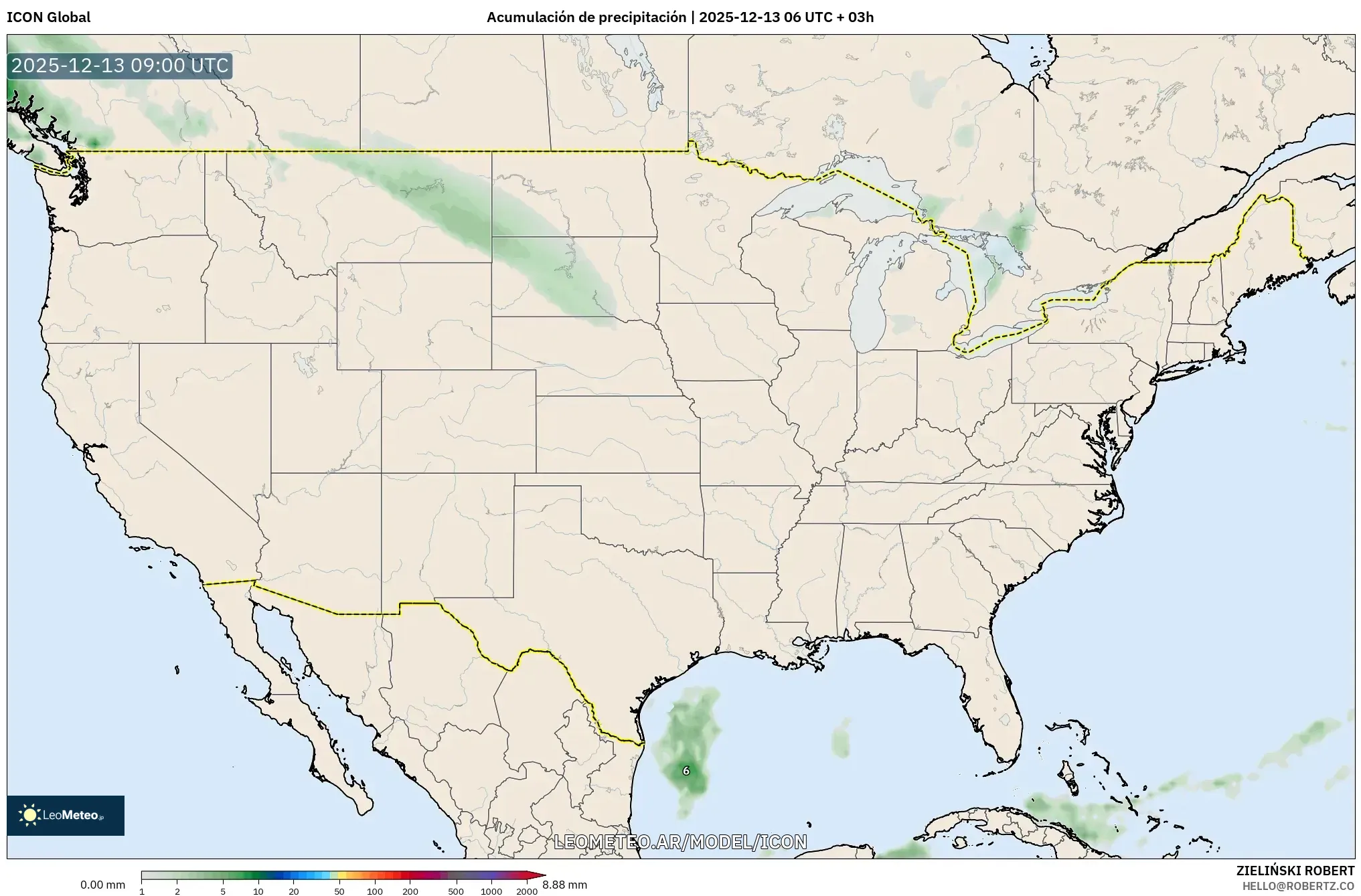 ICON model - Estados Unidos, Acumulación de precipitación