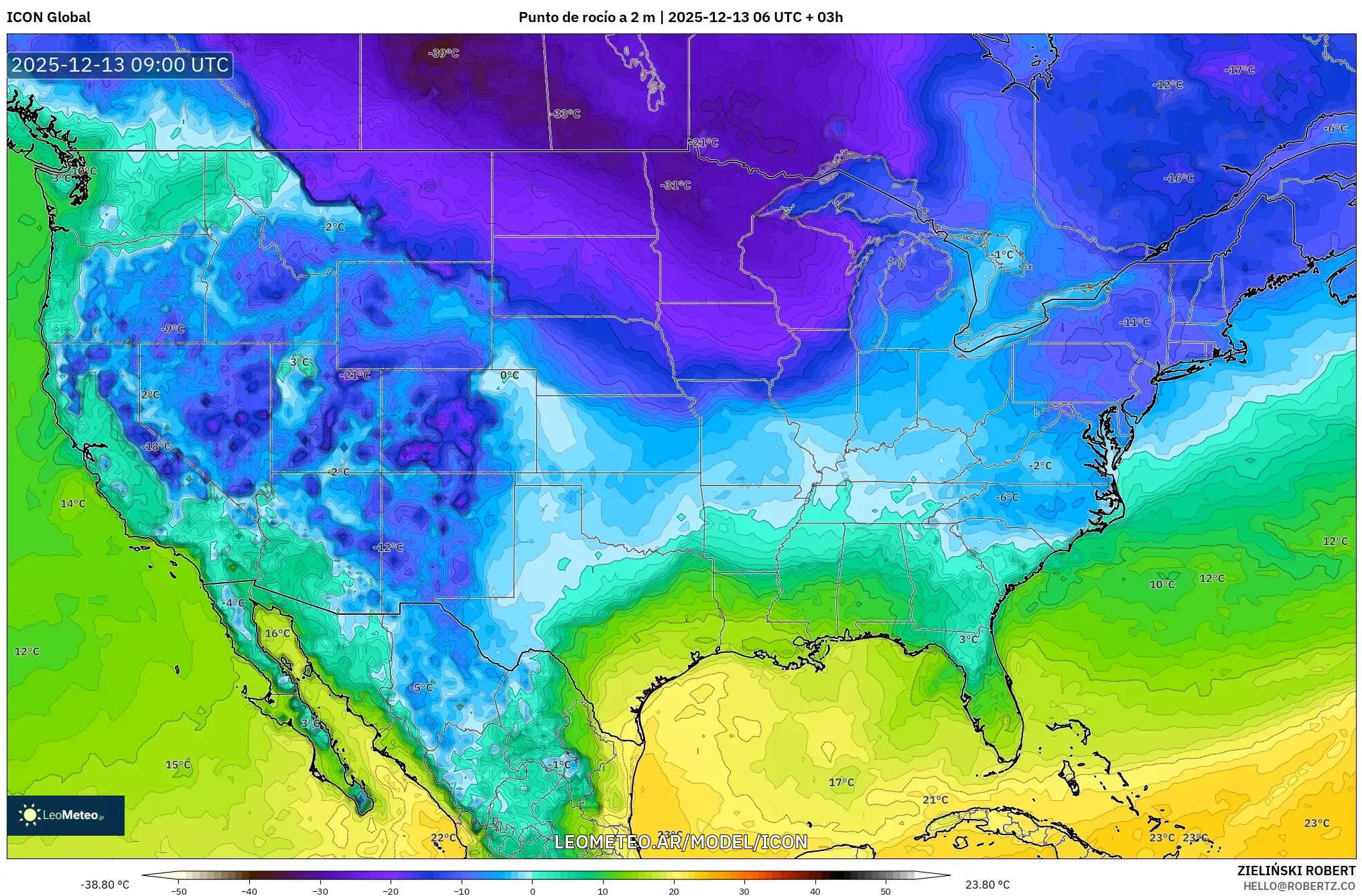 ICON model - Estados Unidos, Punto de rocío a 2 m