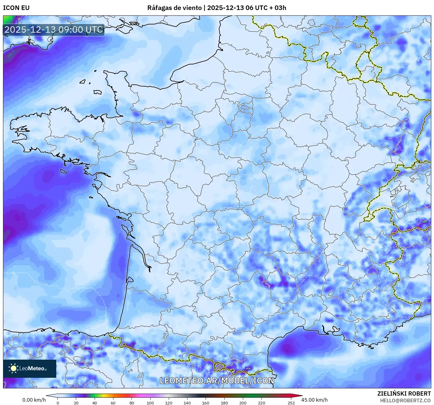 ICON model - Francia, Ráfagas de viento