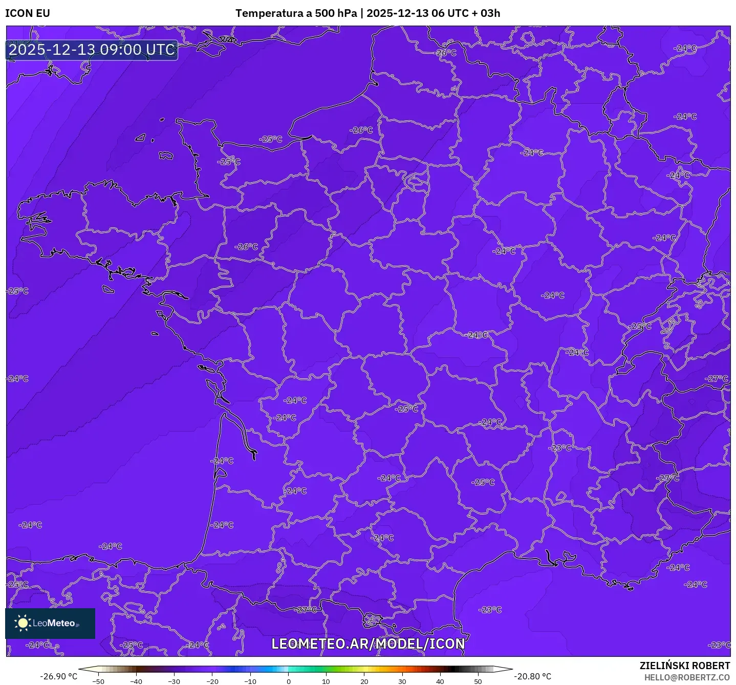 ICON model - Francia, Temperatura a 500 hPa