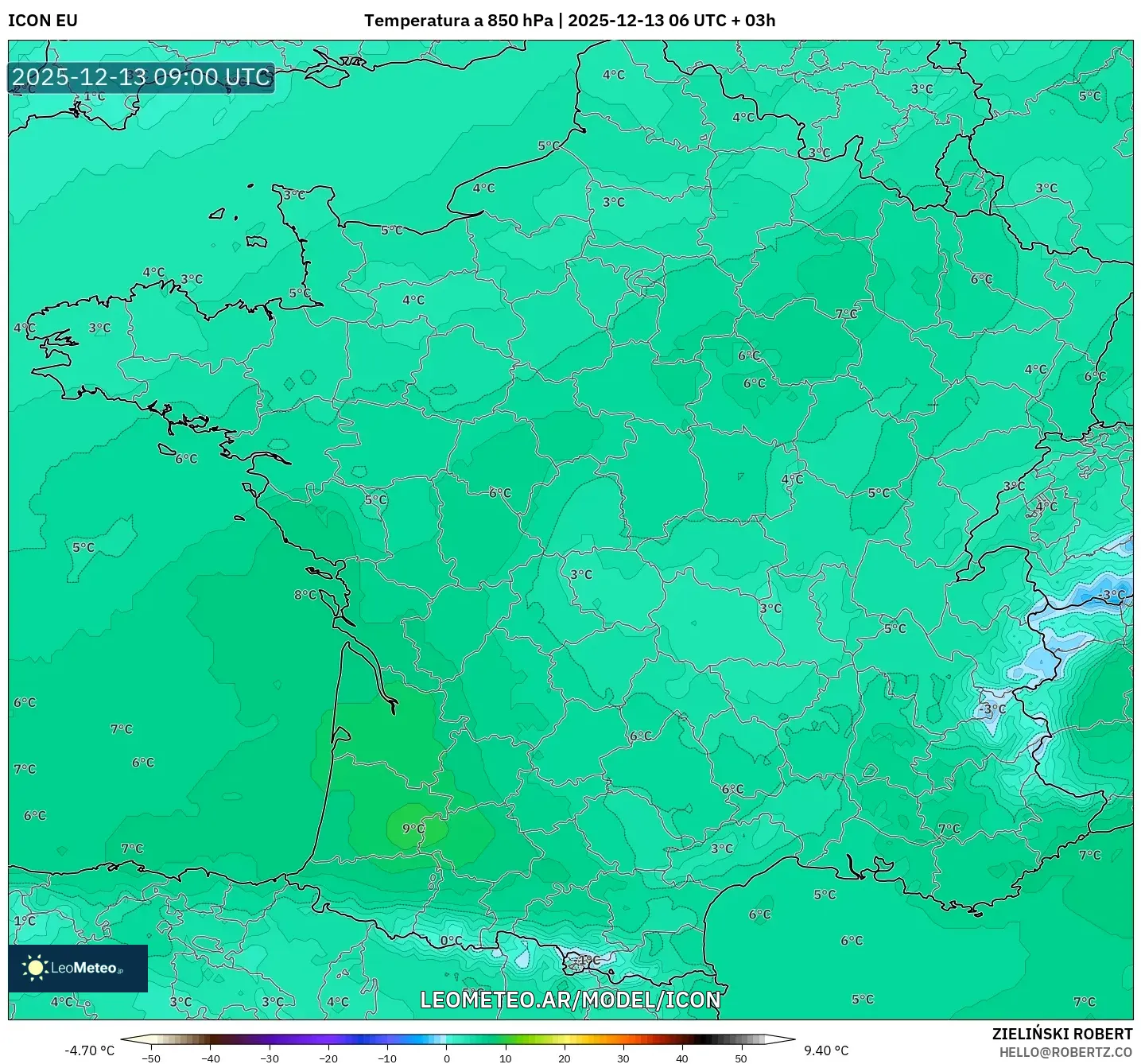 ICON model - Francia, Temperatura a 850 hPa