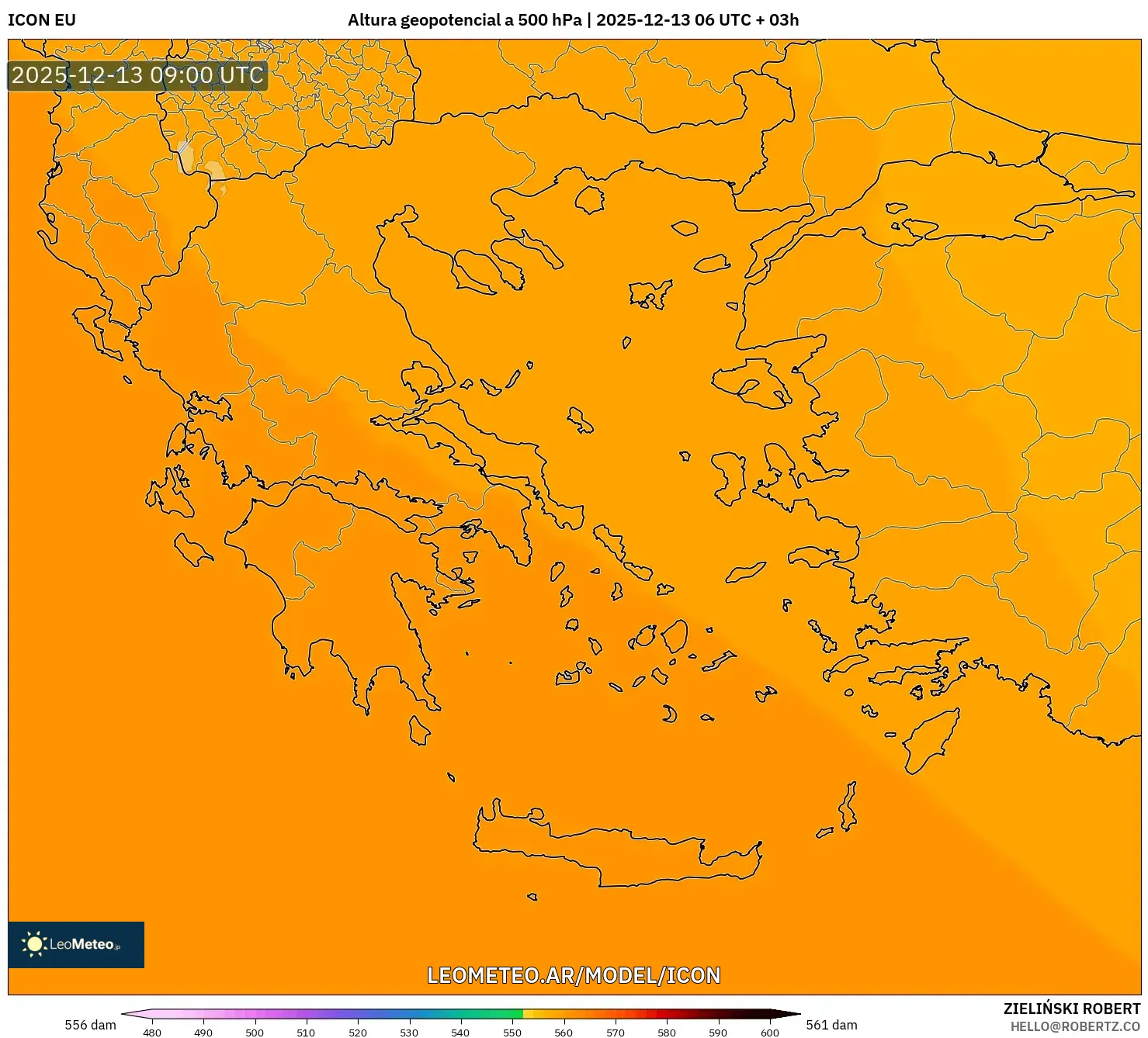 ICON model - Grecia, Altura geopotencial a 500 hPa