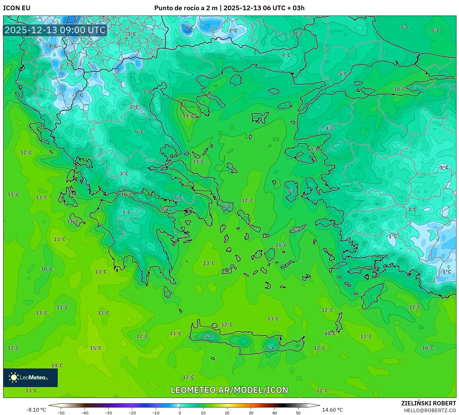 ICON model - Grecia, Punto de rocío a 2 m