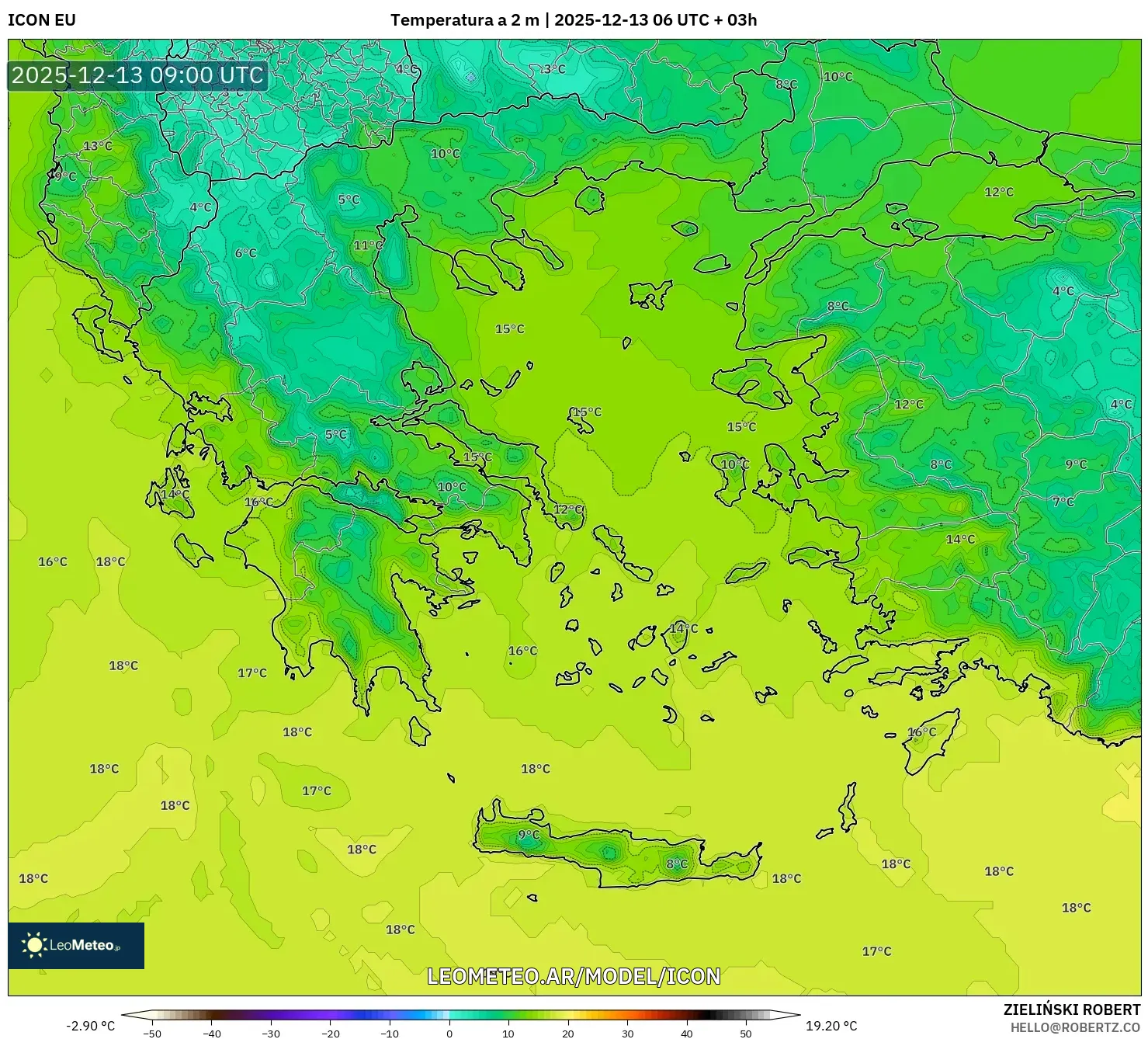 ICON model - Grecia, Temperatura a 2 m