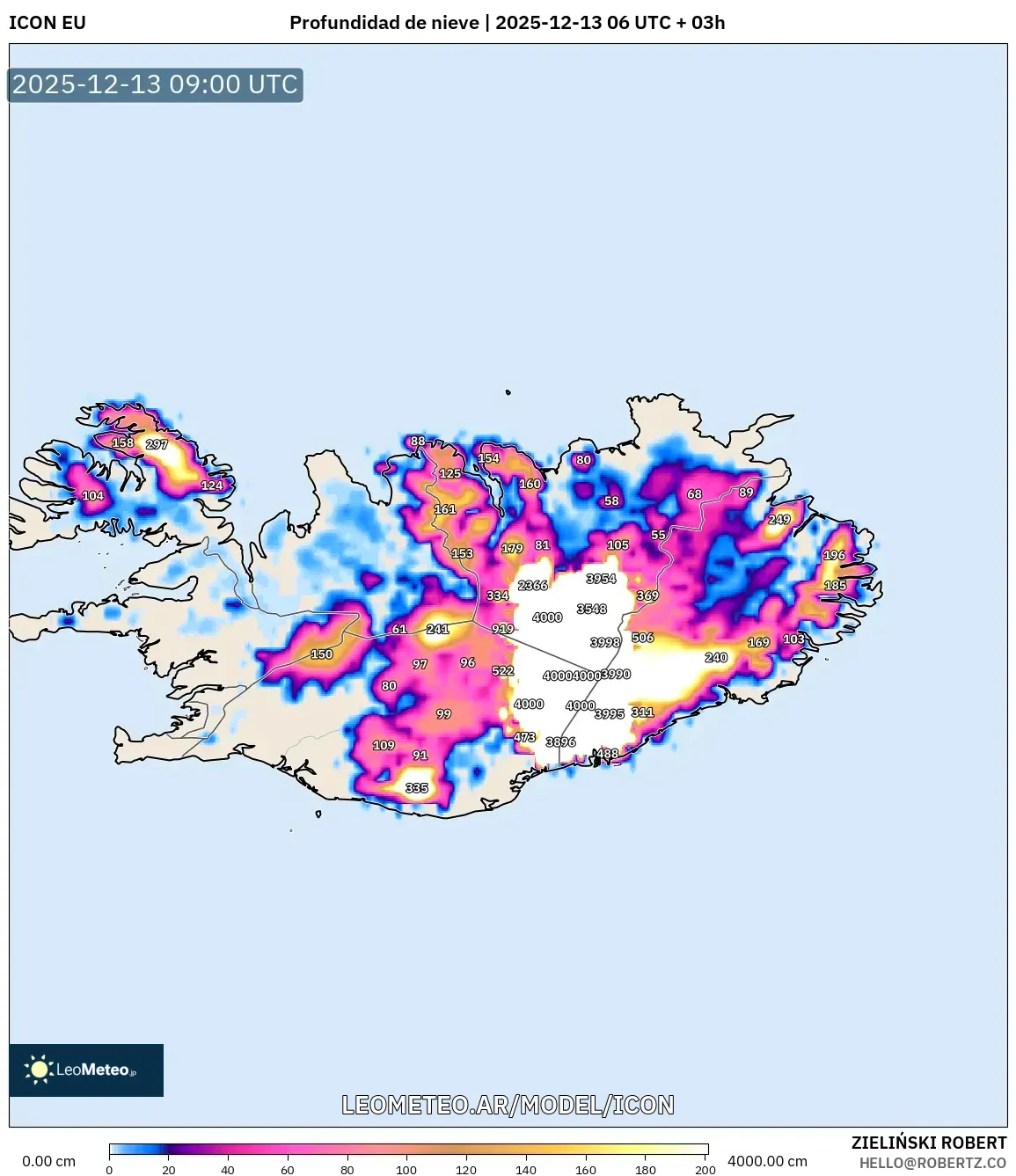 ICON model - Islandia, Profundidad de nieve