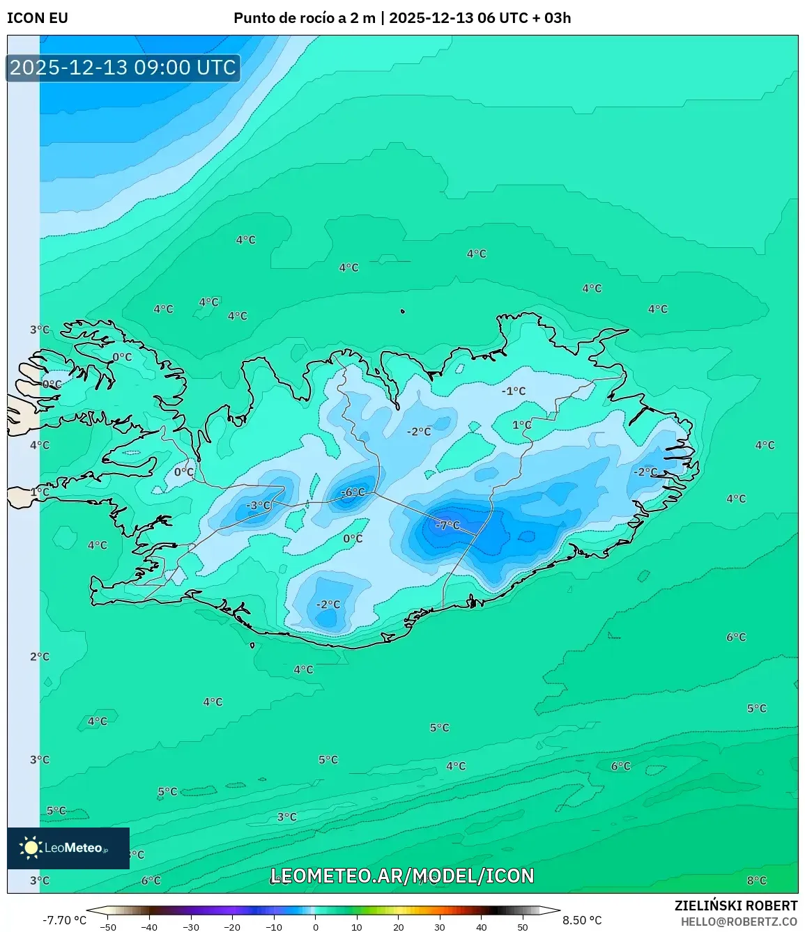 ICON model - Islandia, Punto de rocío a 2 m
