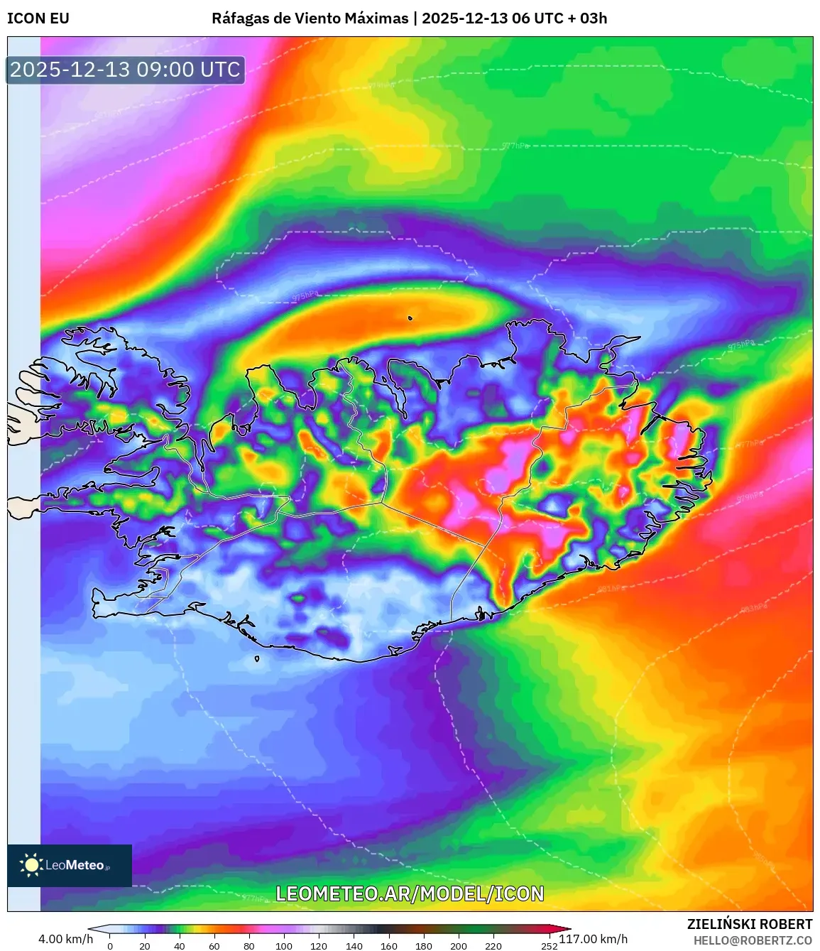 ICON model - Islandia, Ráfagas de Viento Máximas