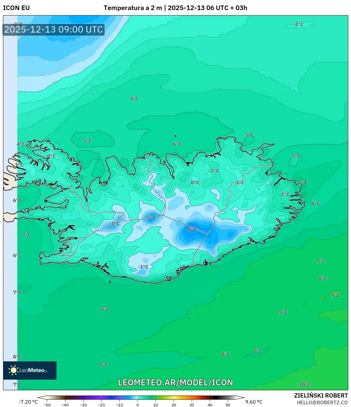 ICON model - Islandia, Temperatura a 2 m
