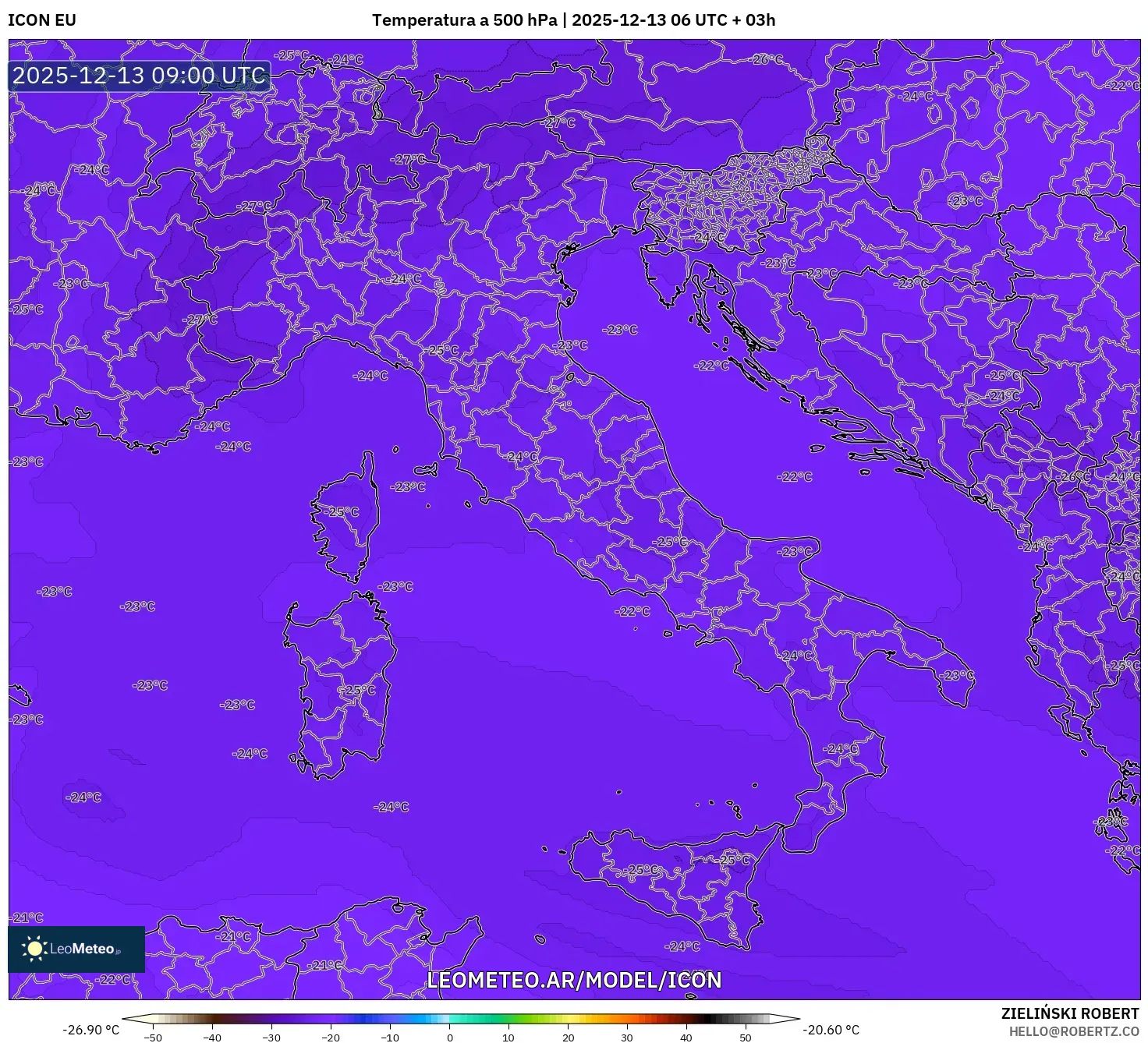 ICON model - Italia, Temperatura a 500 hPa