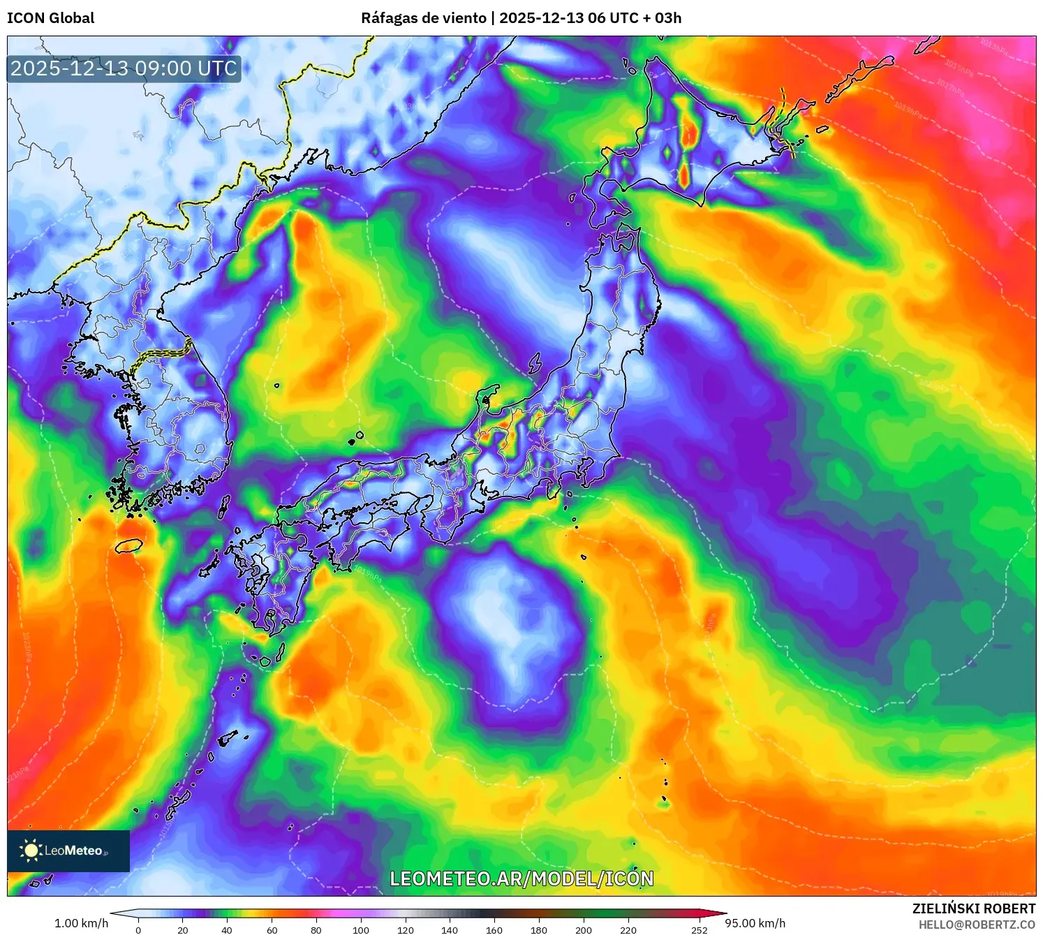 ICON model - Japón, Ráfagas de viento