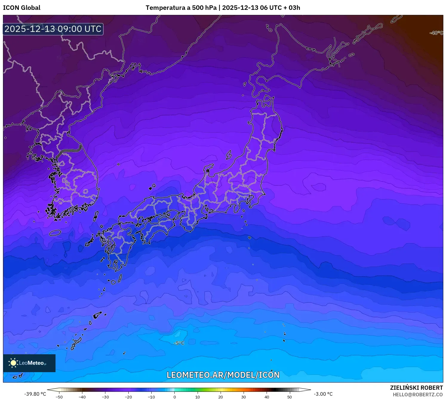 ICON model - Japón, Temperatura a 500 hPa