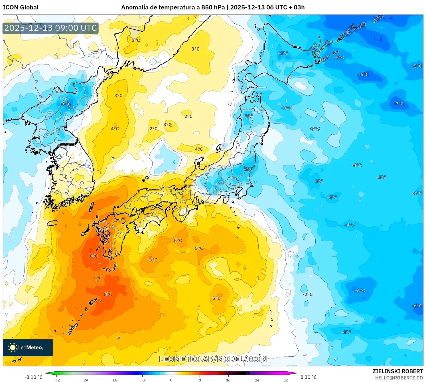 ICON model - Japón, Anomalía de temperatura a 850 hPa