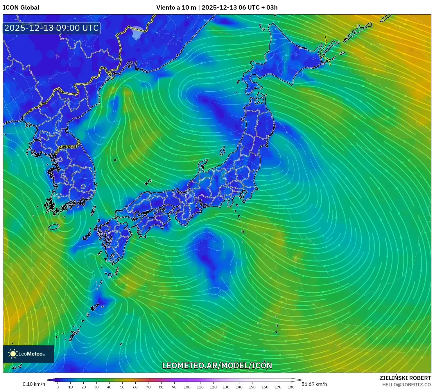 ICON model - Japón, Viento a 10 m