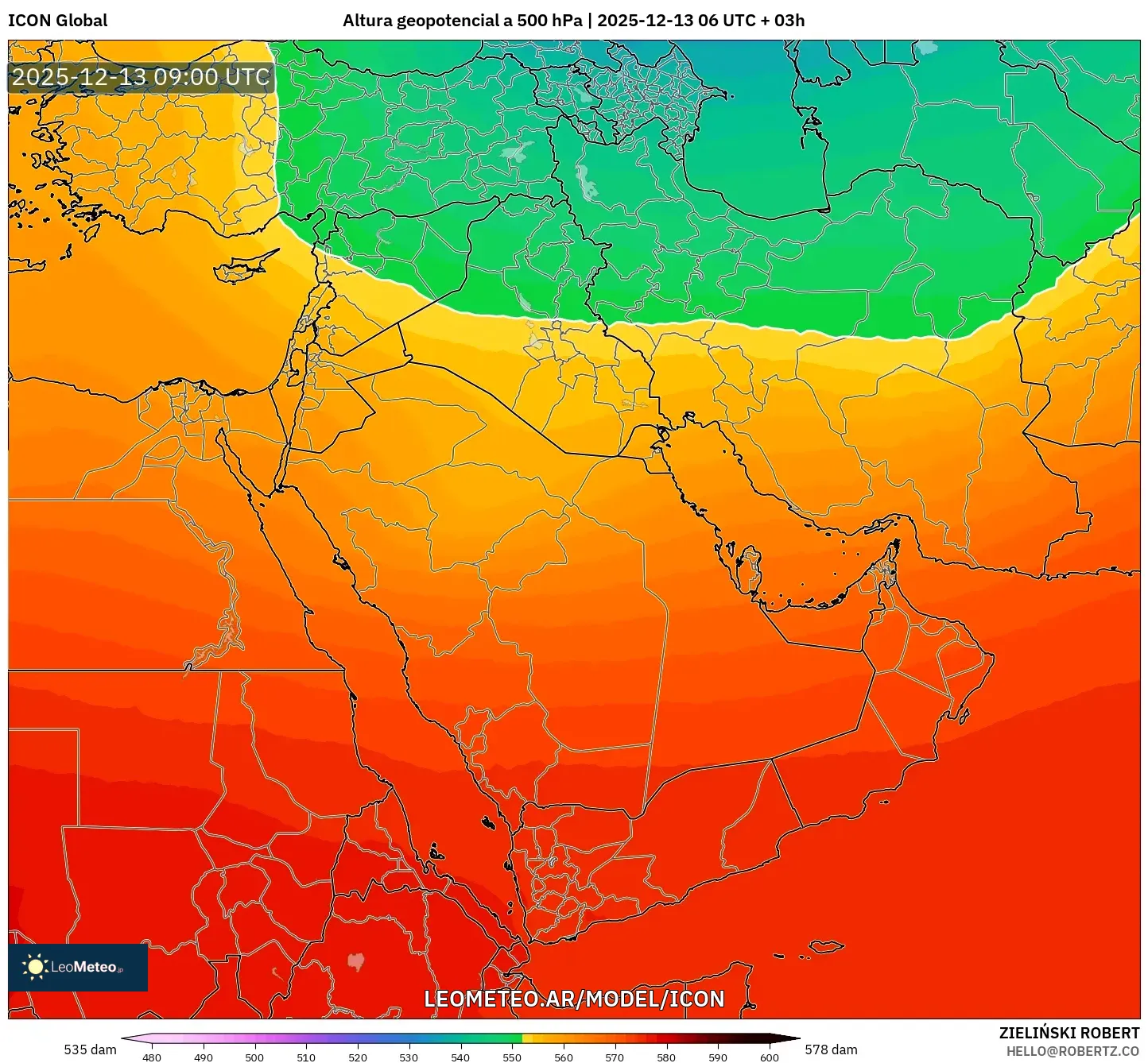 ICON model - Oriente Medio, Altura geopotencial a 500 hPa