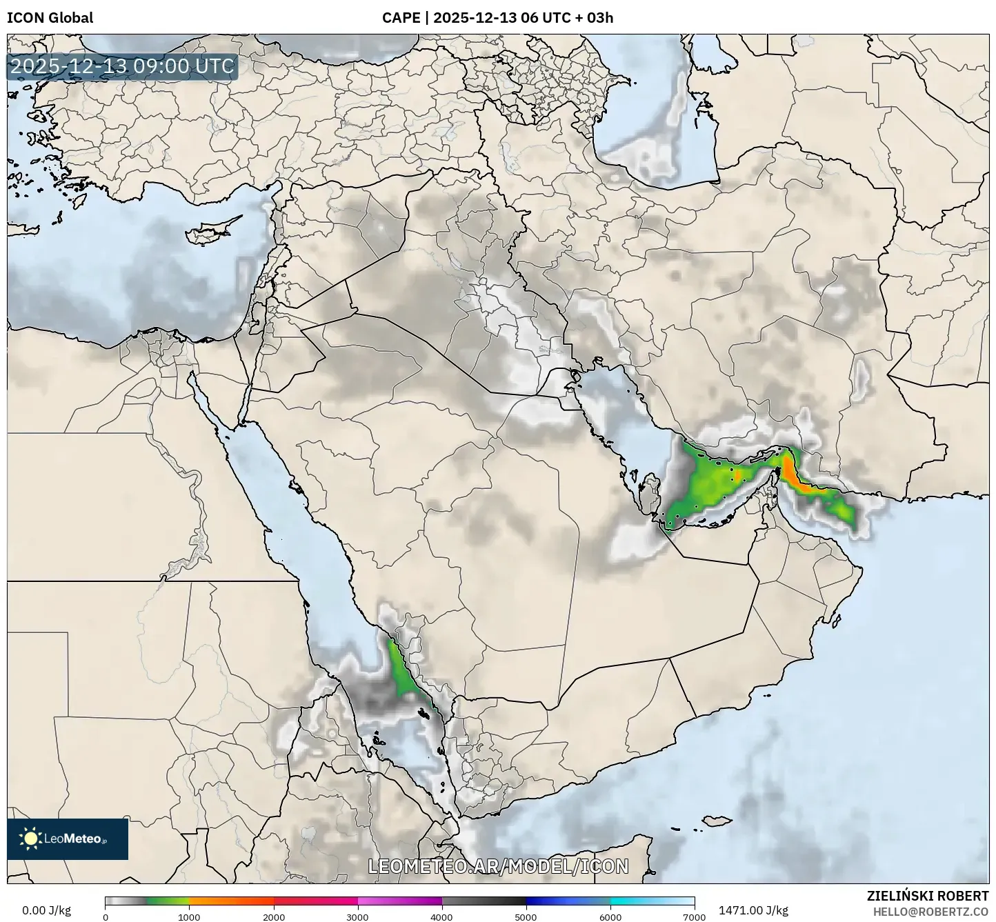 ICON model - Oriente Medio, CAPE