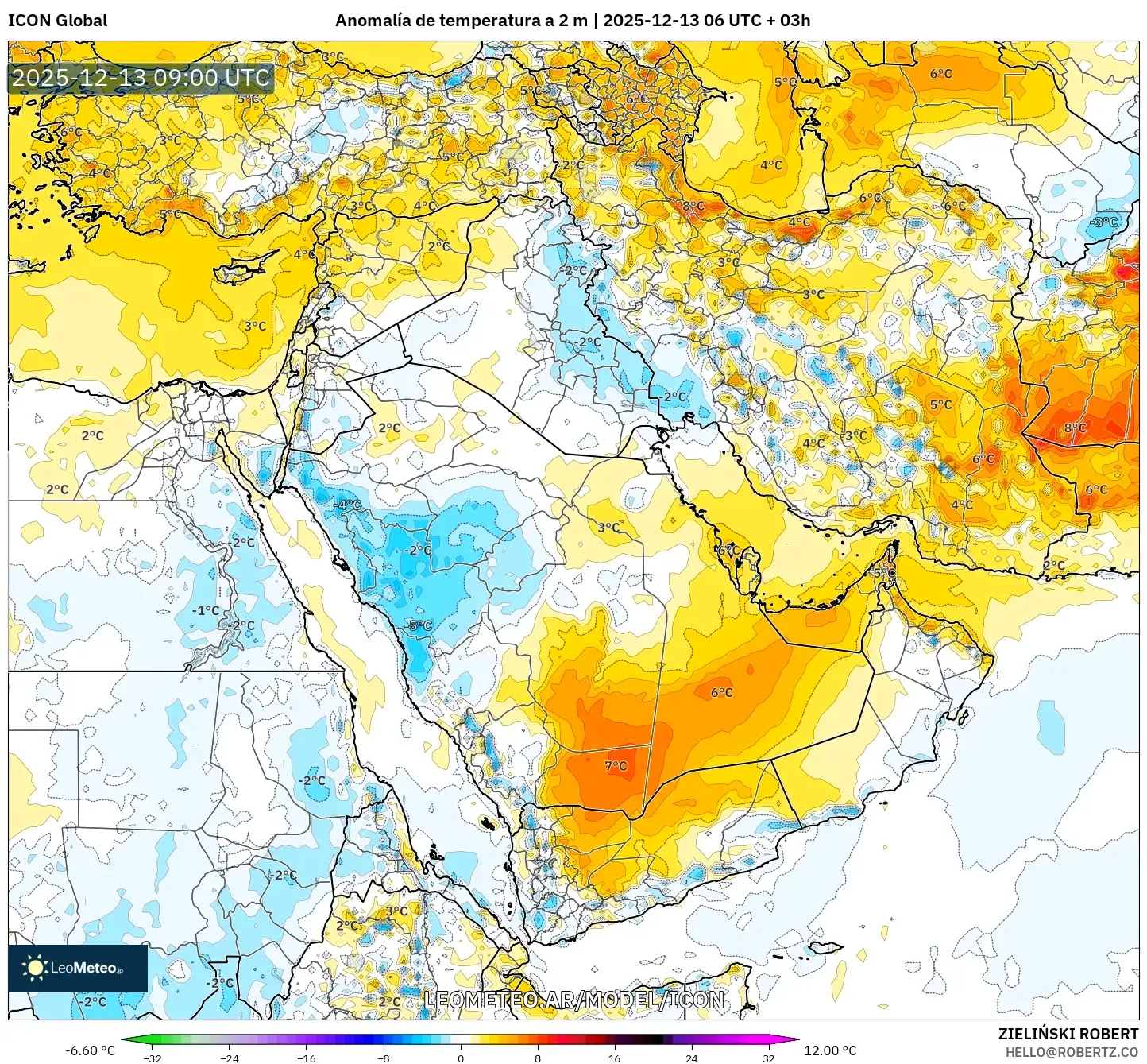 ICON model - Oriente Medio, Anomalía de temperatura a 2 m