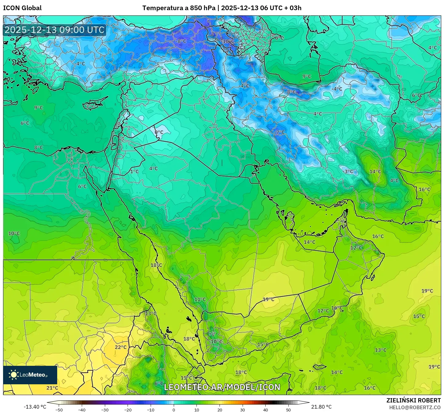ICON model - Oriente Medio, Temperatura a 850 hPa