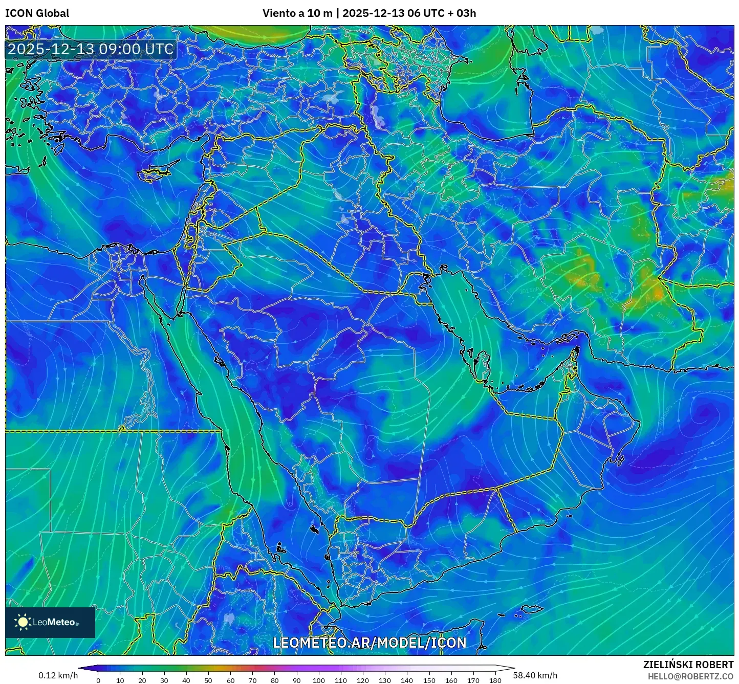 ICON model - Oriente Medio, Viento a 10 m