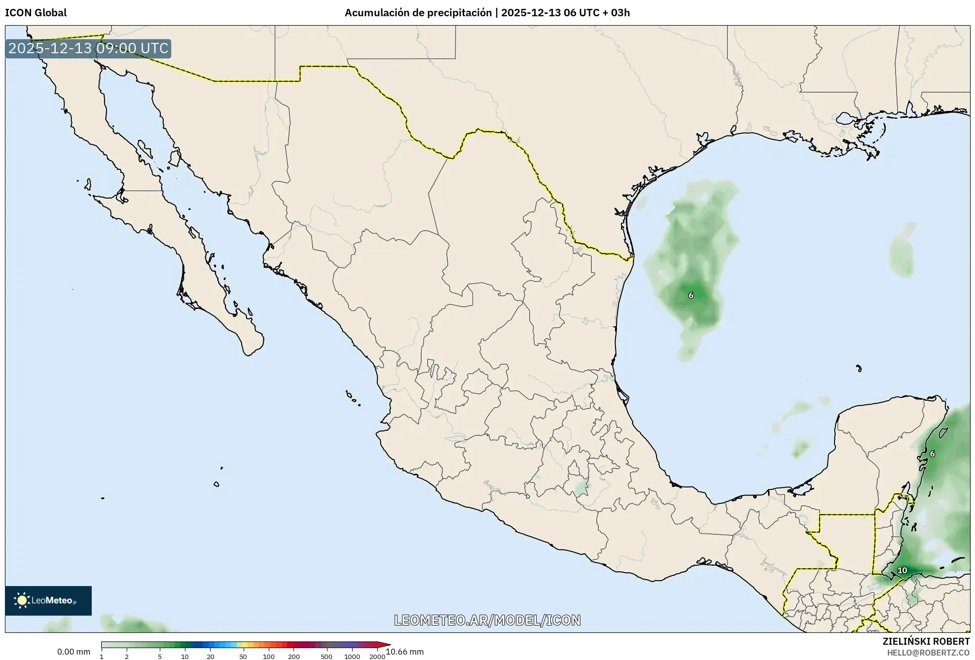 ICON model - México, Acumulación de precipitación