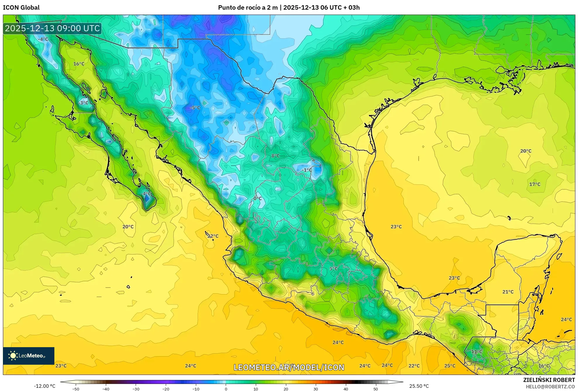 ICON model - México, Punto de rocío a 2 m