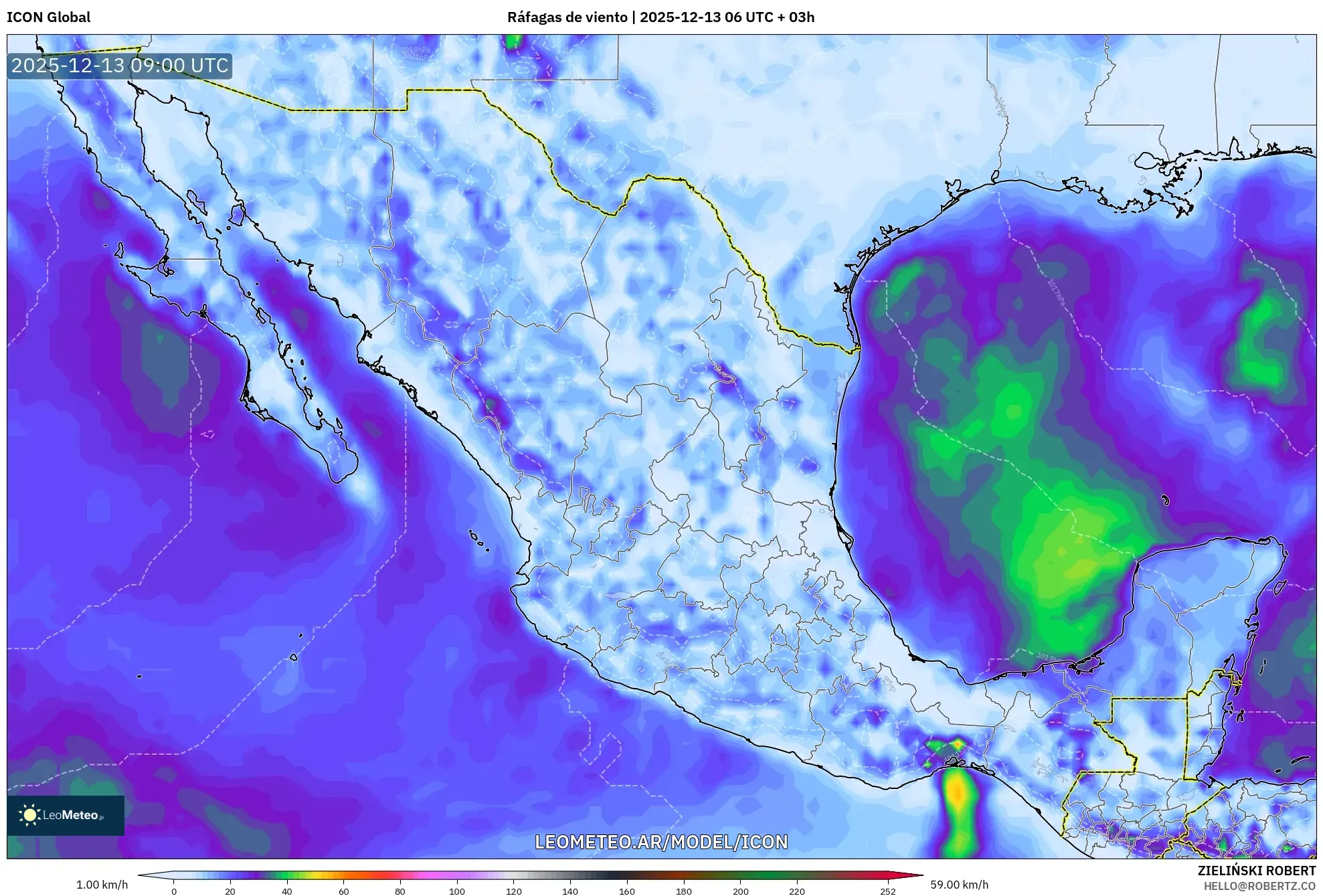 ICON model - México, Ráfagas de viento