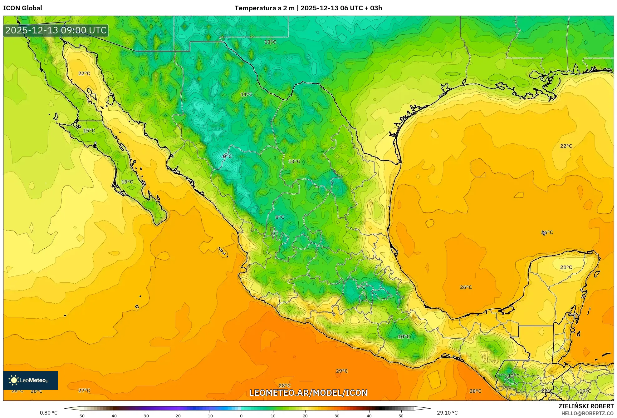 ICON model - México, Temperatura a 2 m