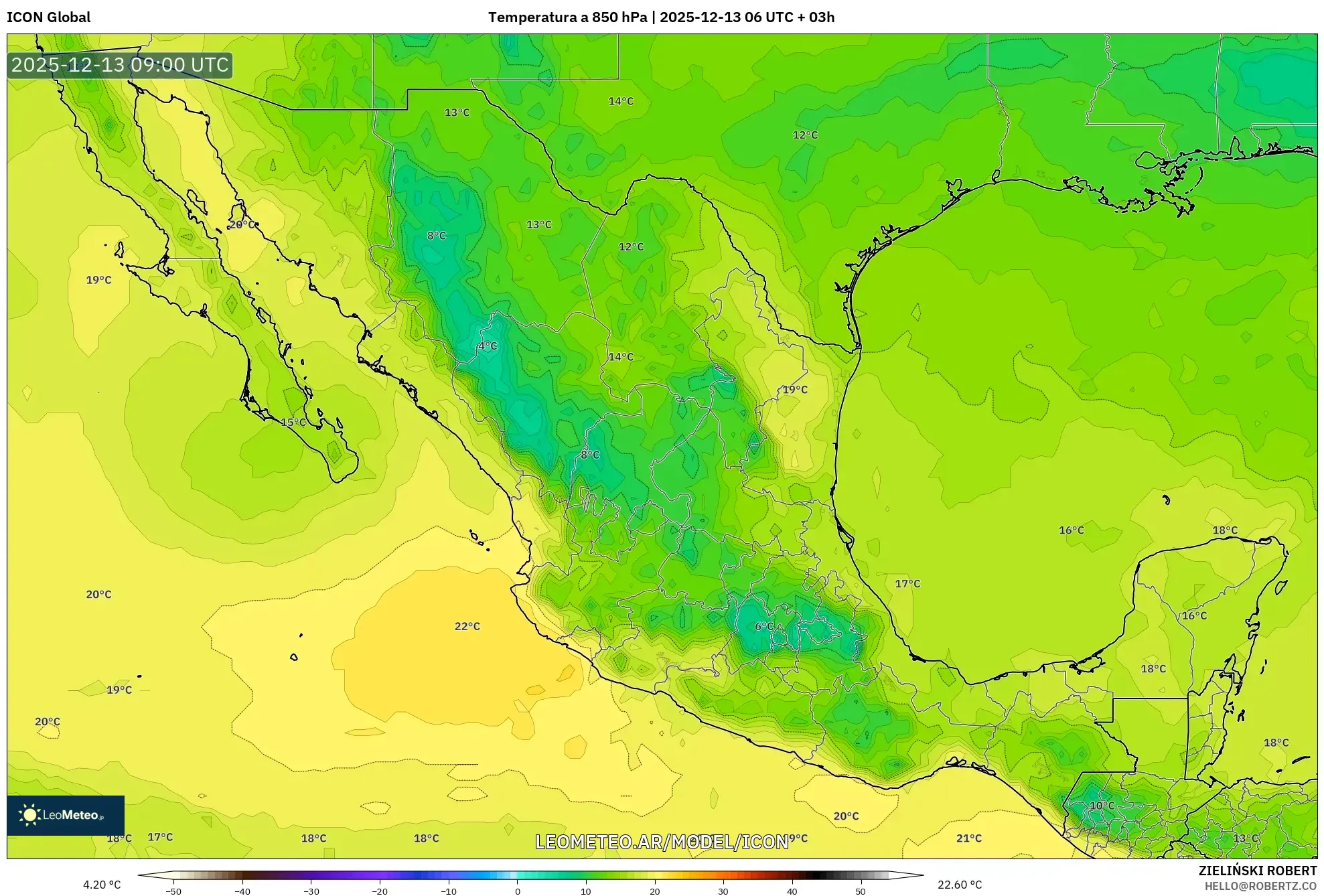 ICON model - México, Temperatura a 850 hPa