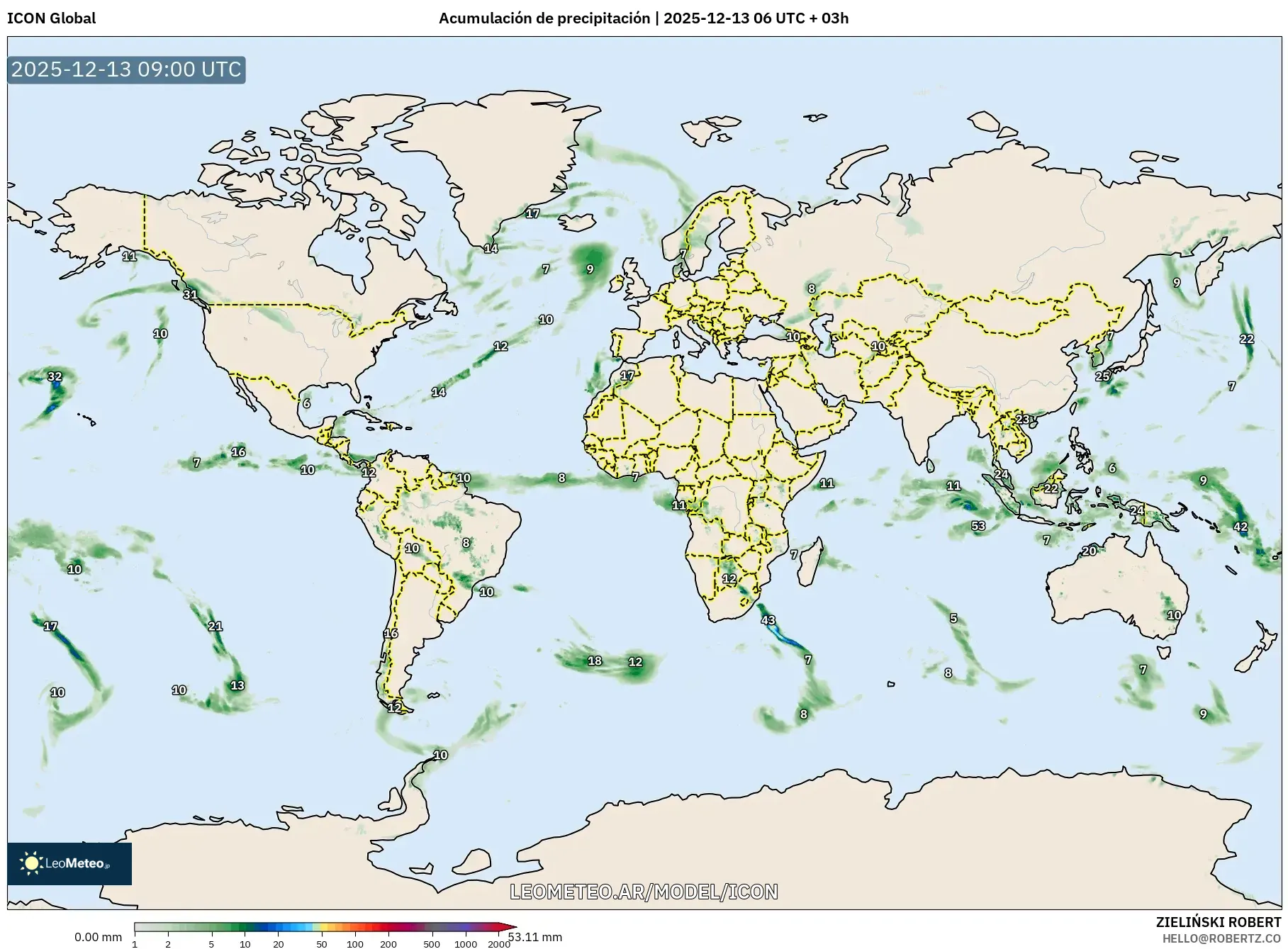 ICON model - Mundo, Acumulación de precipitación