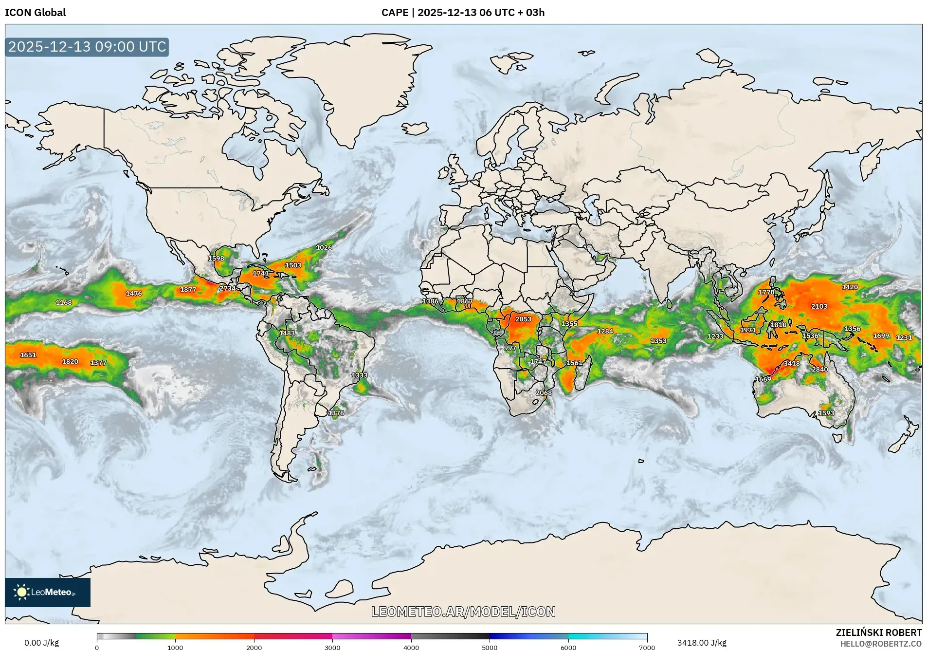 ICON model - Mundo, CAPE