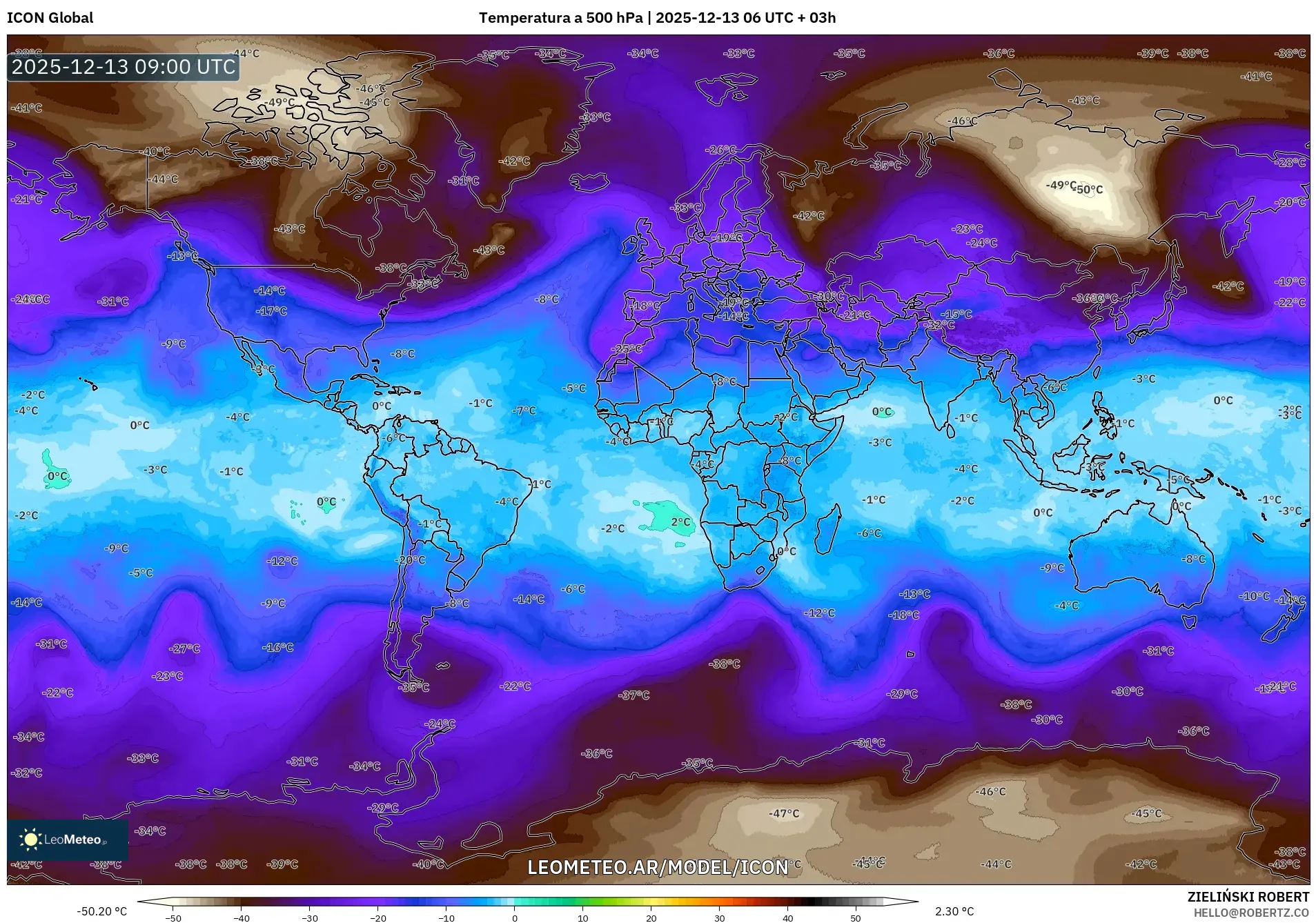 ICON model - Mundo, Temperatura a 500 hPa