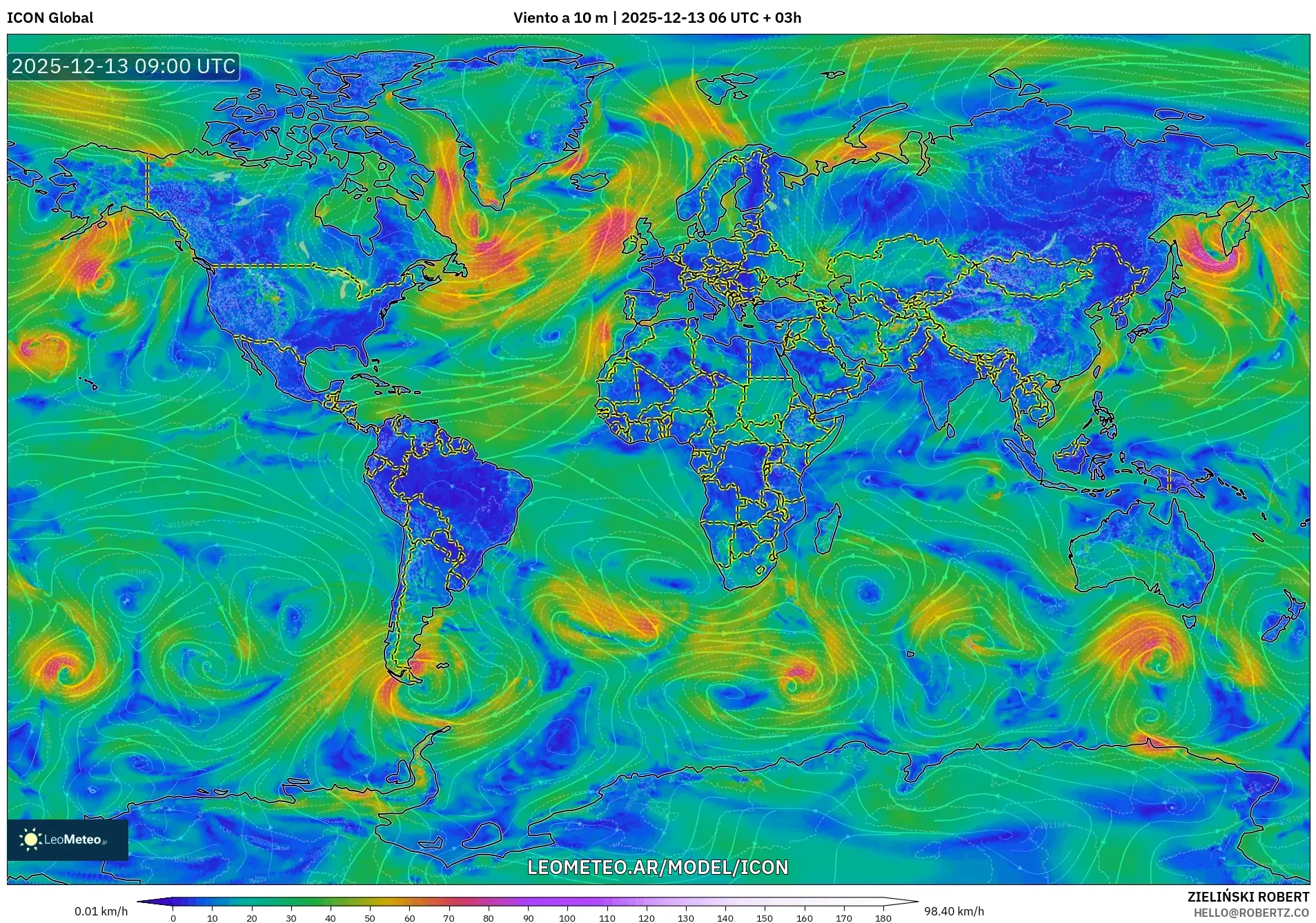 ICON model - Mundo, Viento a 10 m