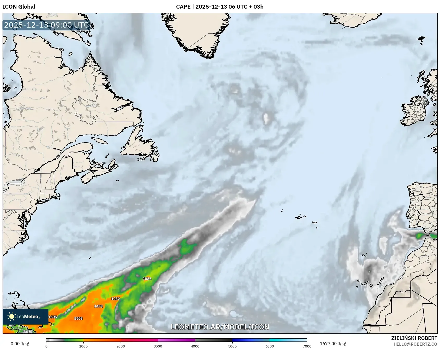 ICON model - Norte Atlántico, CAPE