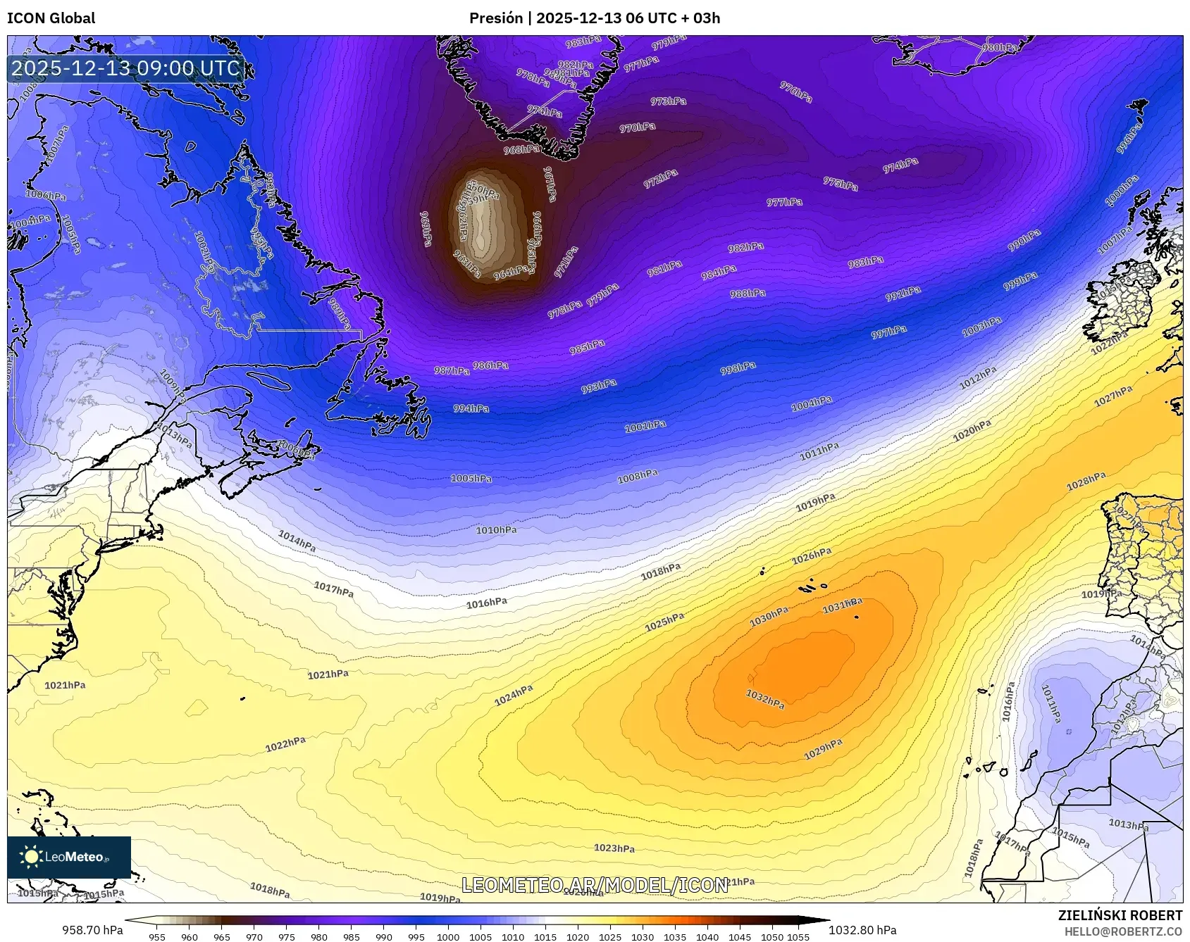 ICON model - Norte Atlántico, Presión