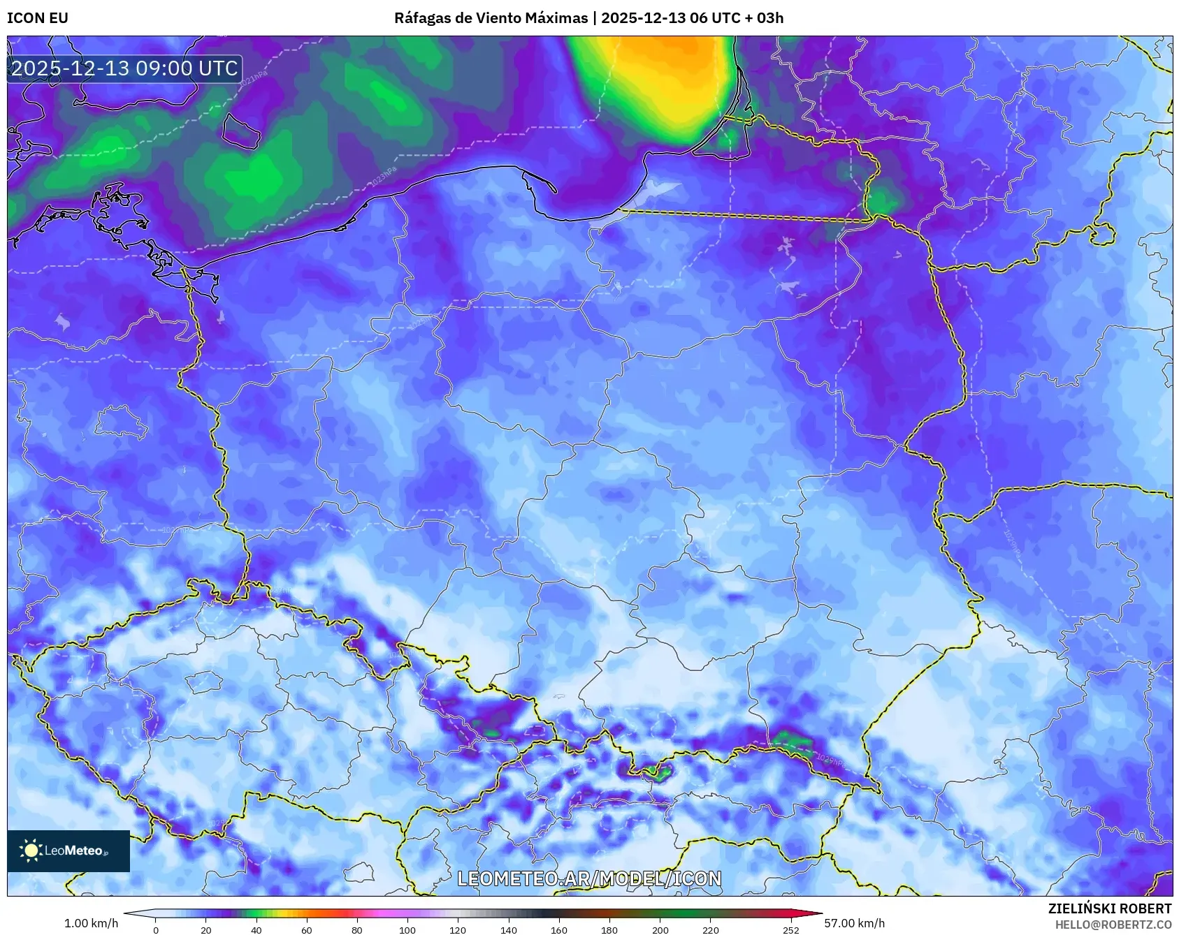 ICON model - Polonia, Ráfagas de Viento Máximas