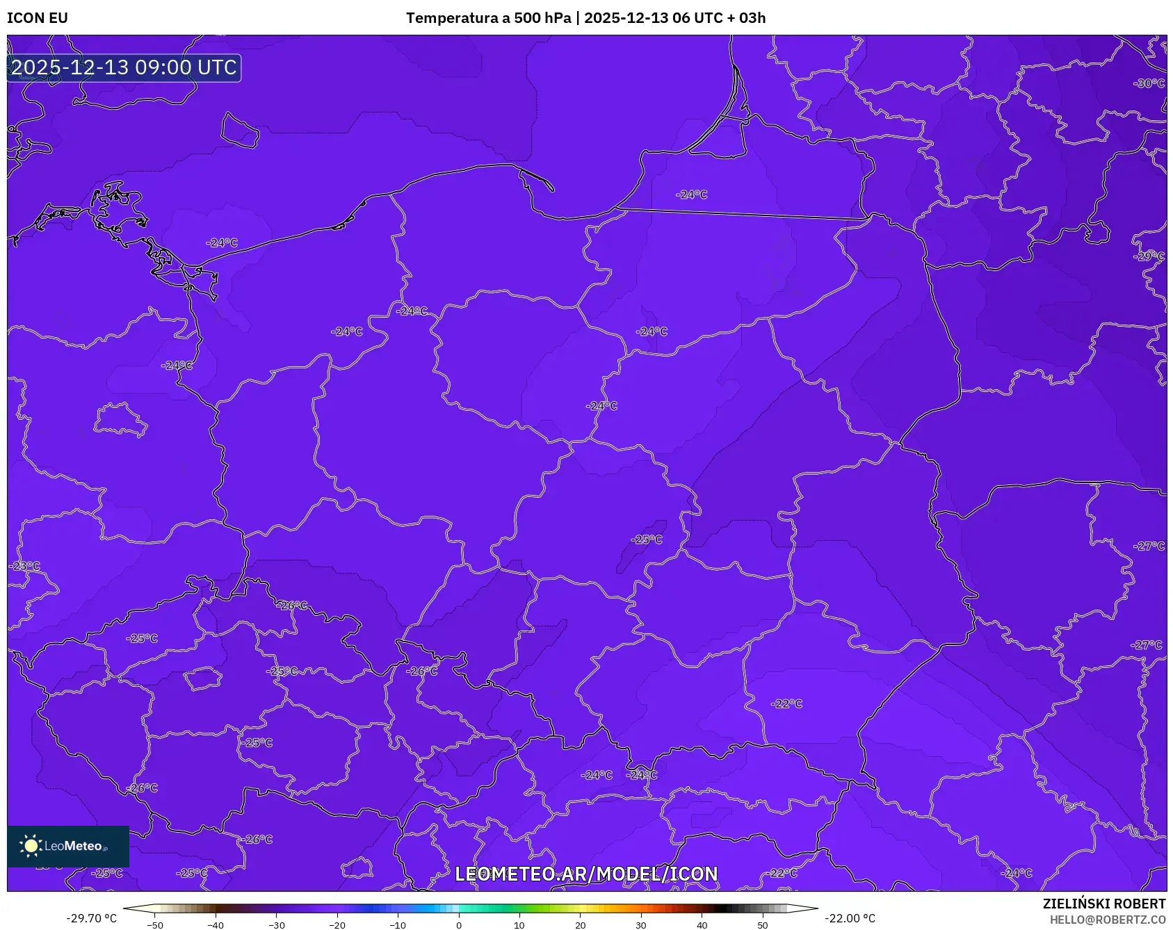 ICON model - Polonia, Temperatura a 500 hPa