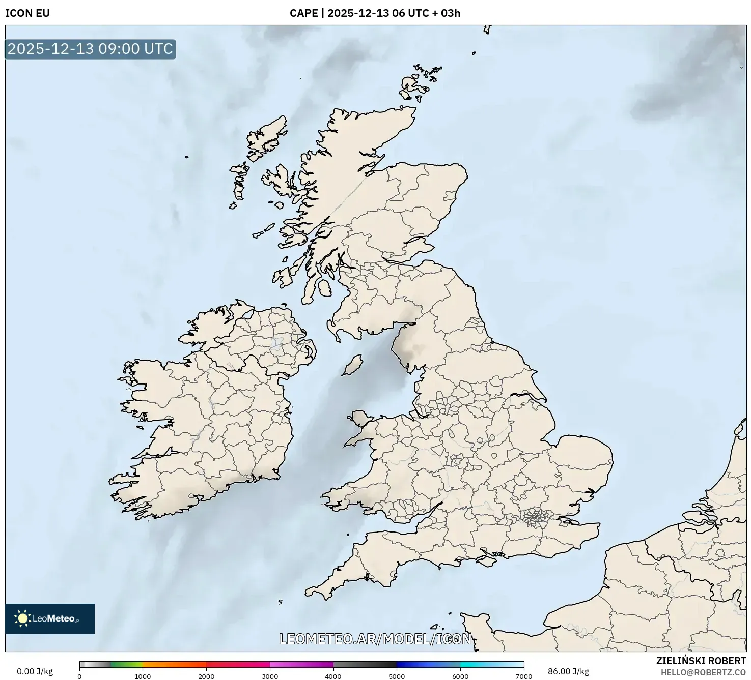ICON model - Reino Unido, CAPE