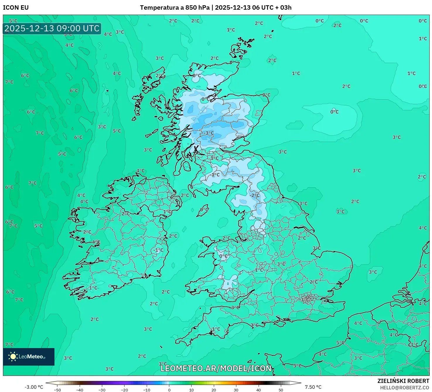 ICON model - Reino Unido, Temperatura a 850 hPa